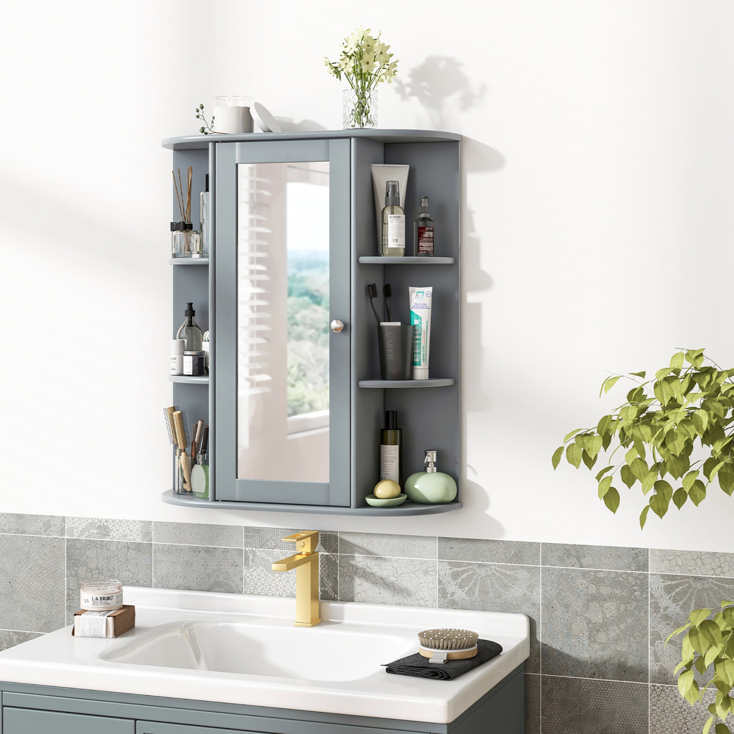 Gymax Bathroom Wall Medicine Cabinet Wall Mounted Storage Organizer