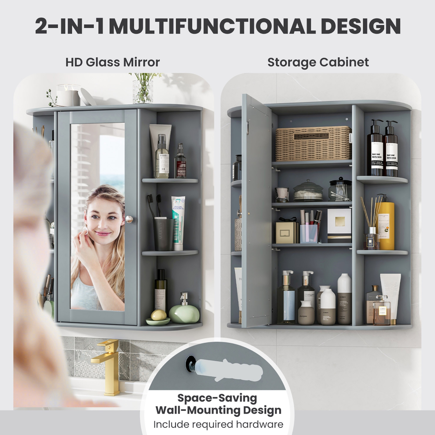 Gymax Bathroom Wall Medicine Cabinet Wall Mounted Storage Organizer