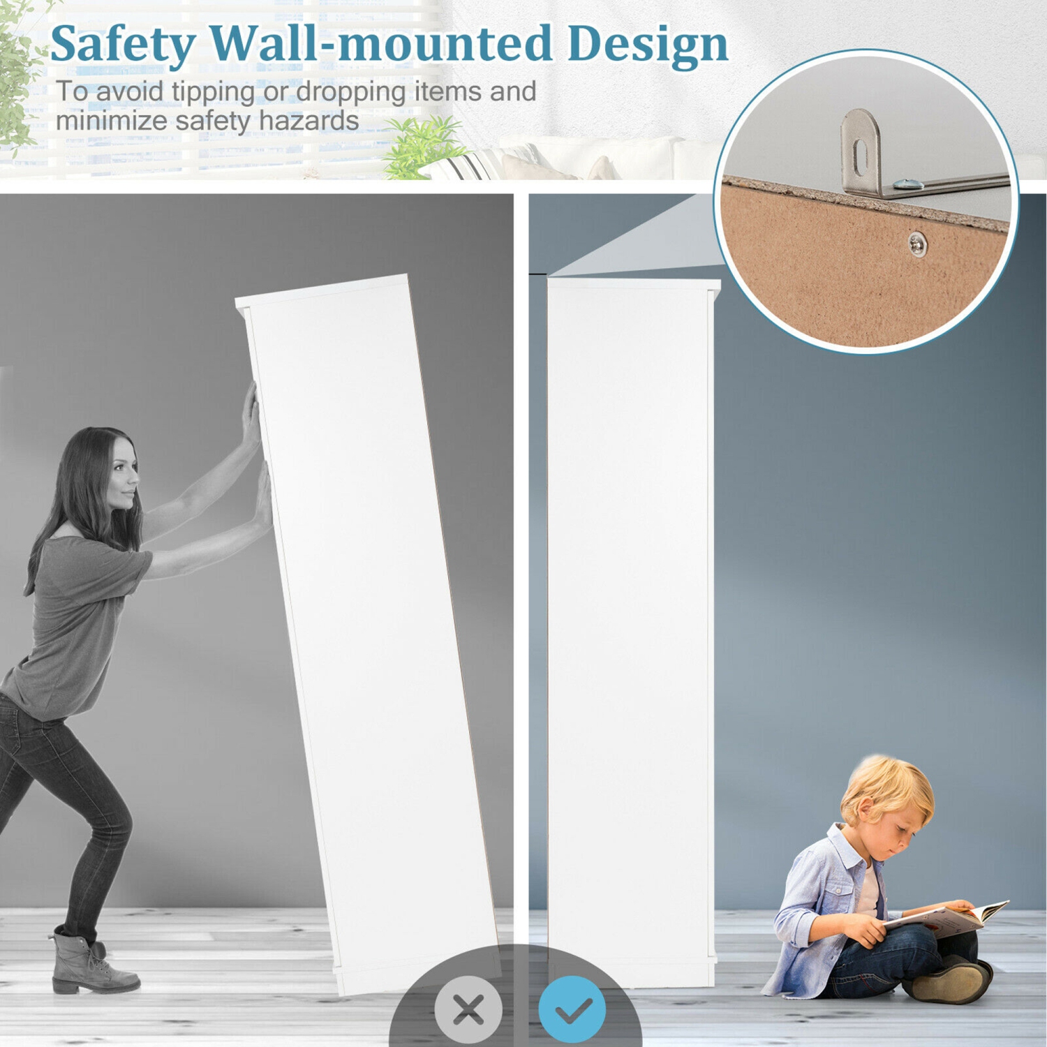 Gymax 70'' Storage Cabinet Freestanding Pantry Cabinet w/2 Doors & 5 Shelves White