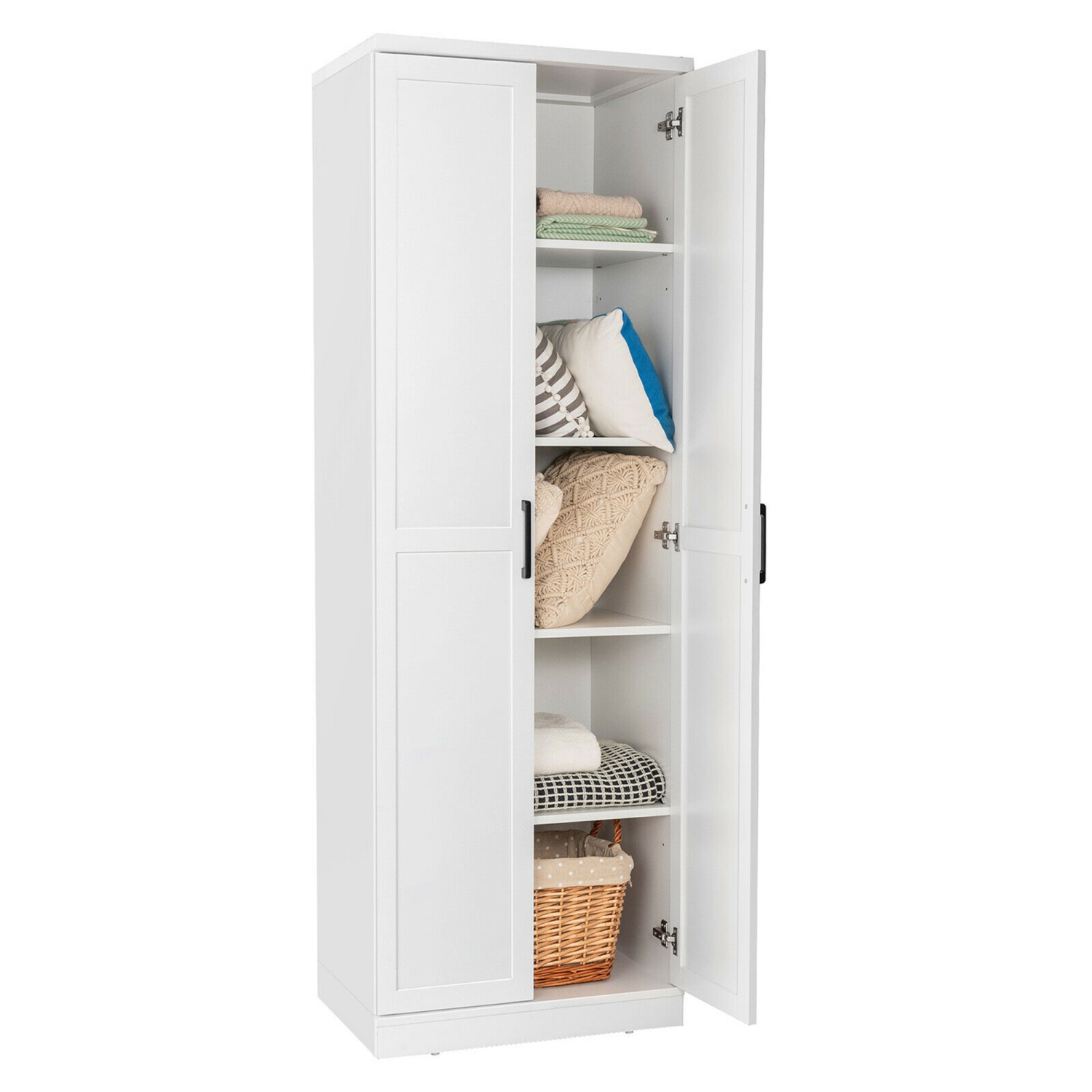 Gymax 70'' Storage Cabinet Freestanding Pantry Cabinet w/2 Doors & 5 Shelves White