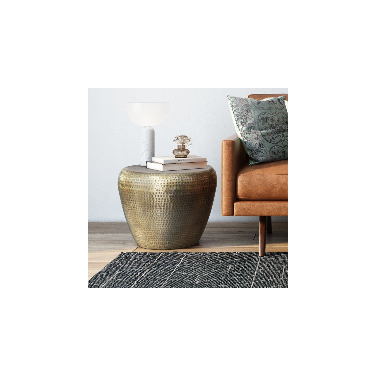 Simpli Home Preston Modern Industrial 22" Metal Metal Side Table in Antique Gold