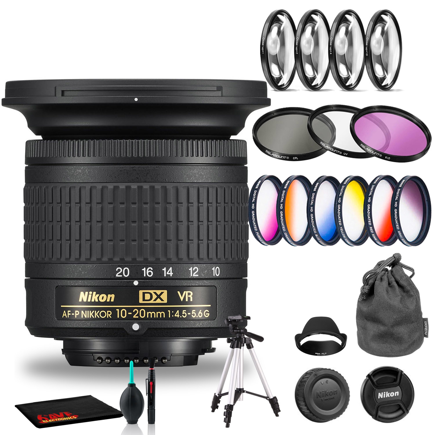 Nikon AF-P DX NIKKOR 10-20mm f/4.5-5.6G VR Lens Includes Filter Kits and  Tripod (Intl Model)