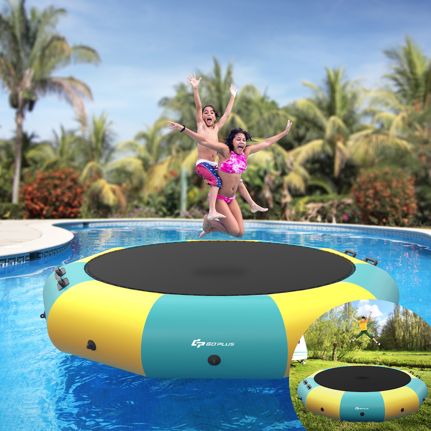 Goplus 10FT Inflatable Water Bouncer Splash Padded Water Trampoline