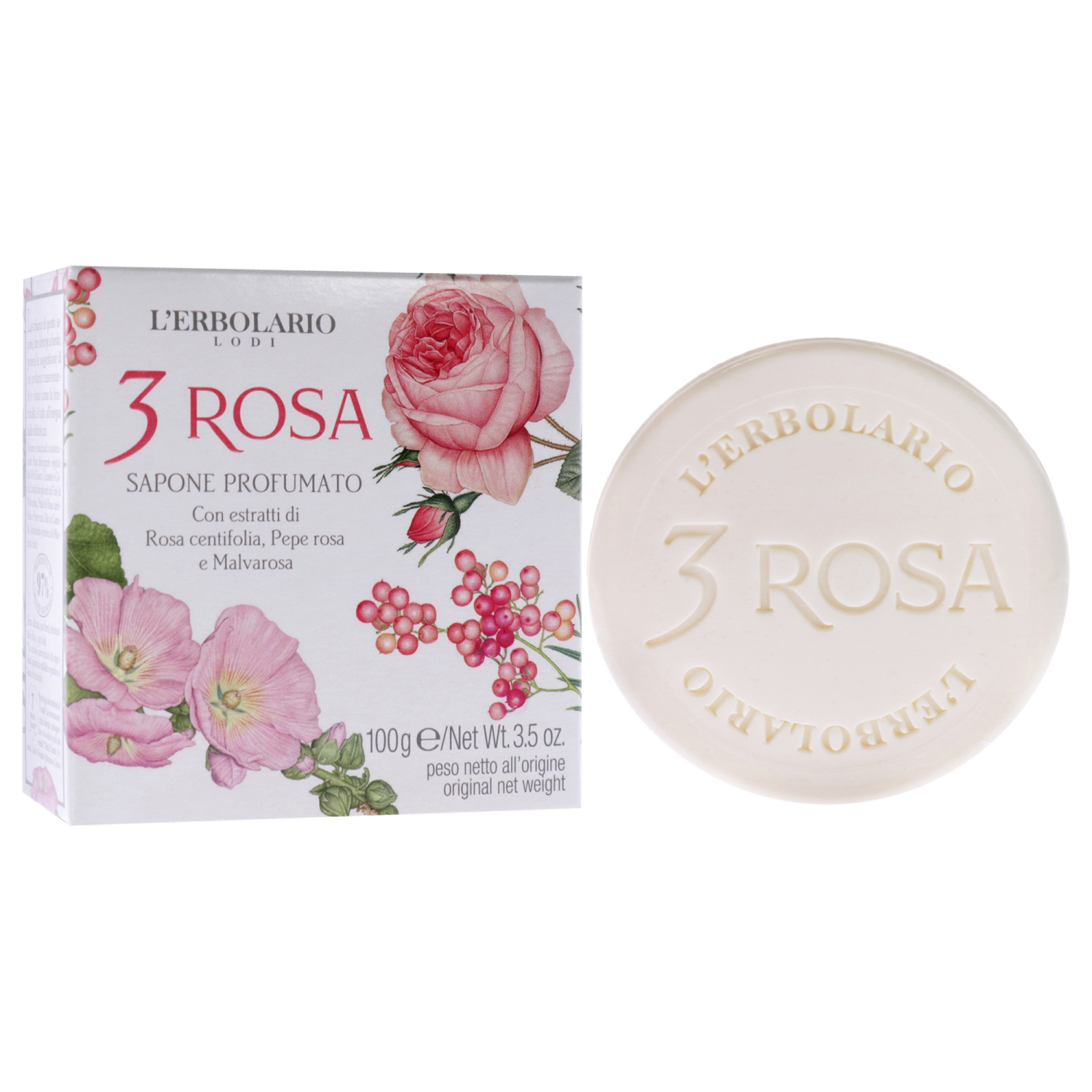 3 Rose Perfumed Bar Soap by LErbolario for Unisex - 3.5 oz Soap