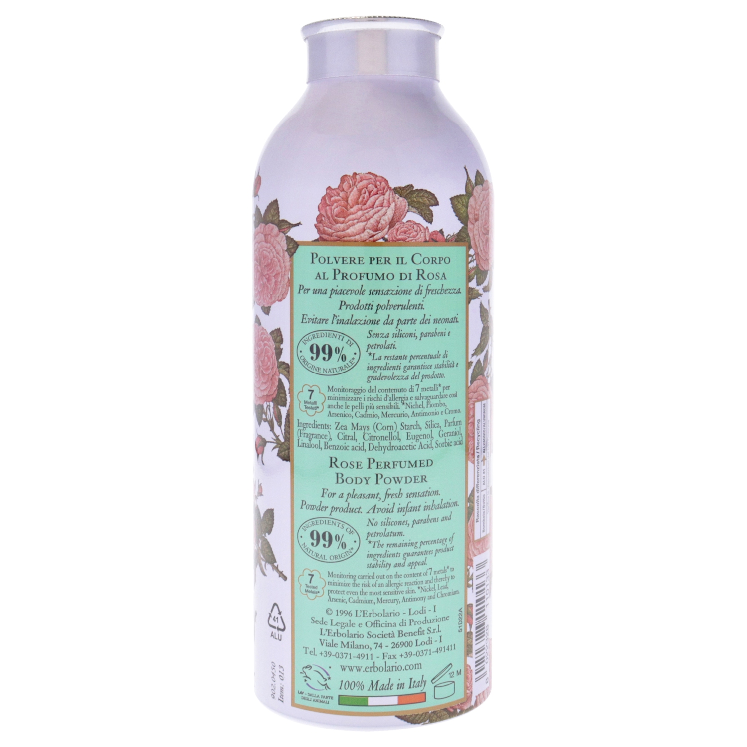 Rose Perfumed Body Powder by LErbolario for Unisex - 3.5 oz Powder