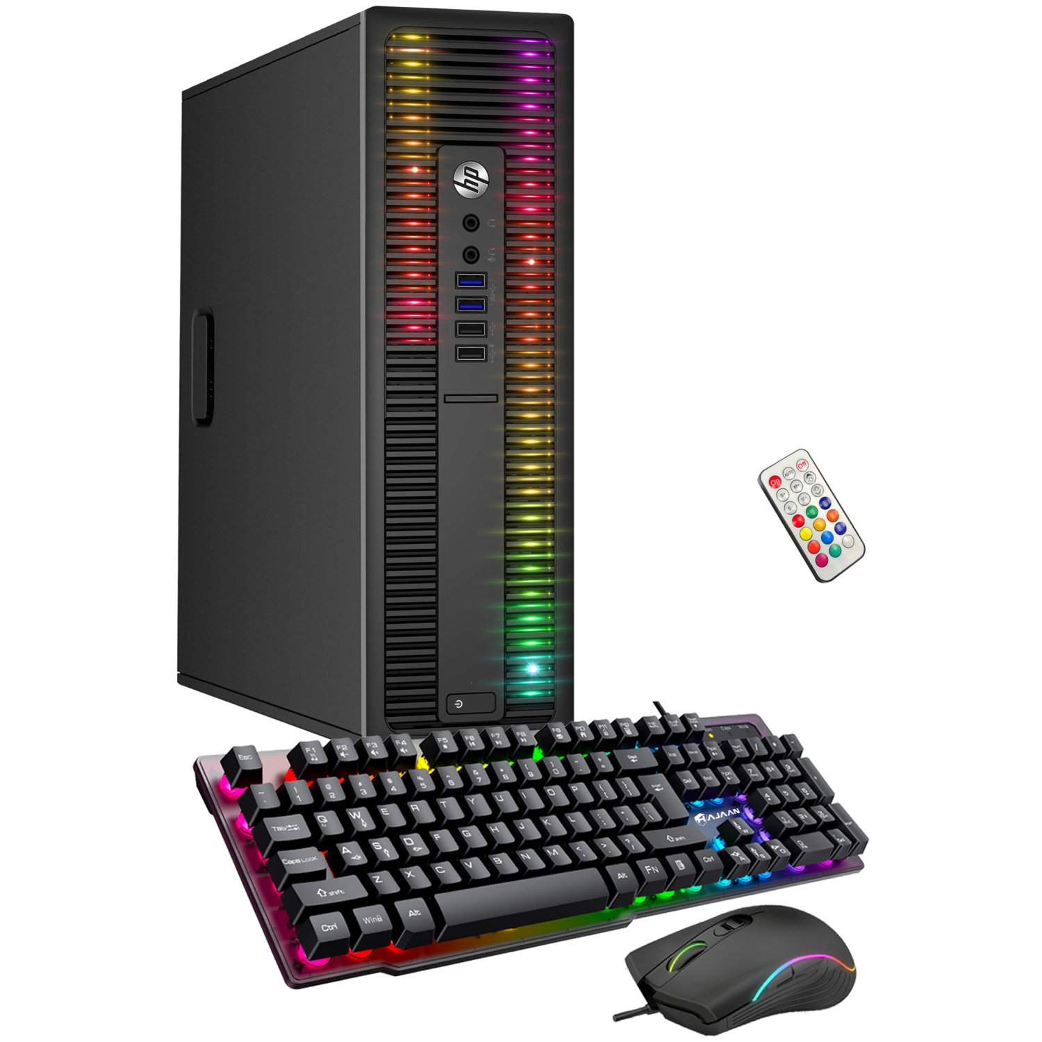 Refurbished (Good) - HP ProDesk PC Customized RGB Lights - Intel Core i5 4570 3.20 GHz NVIDIA GeForce GT 1030 2GB 16GB RAM 256GB SSD Win 10 Pro, HAJAAN Gaming Combo