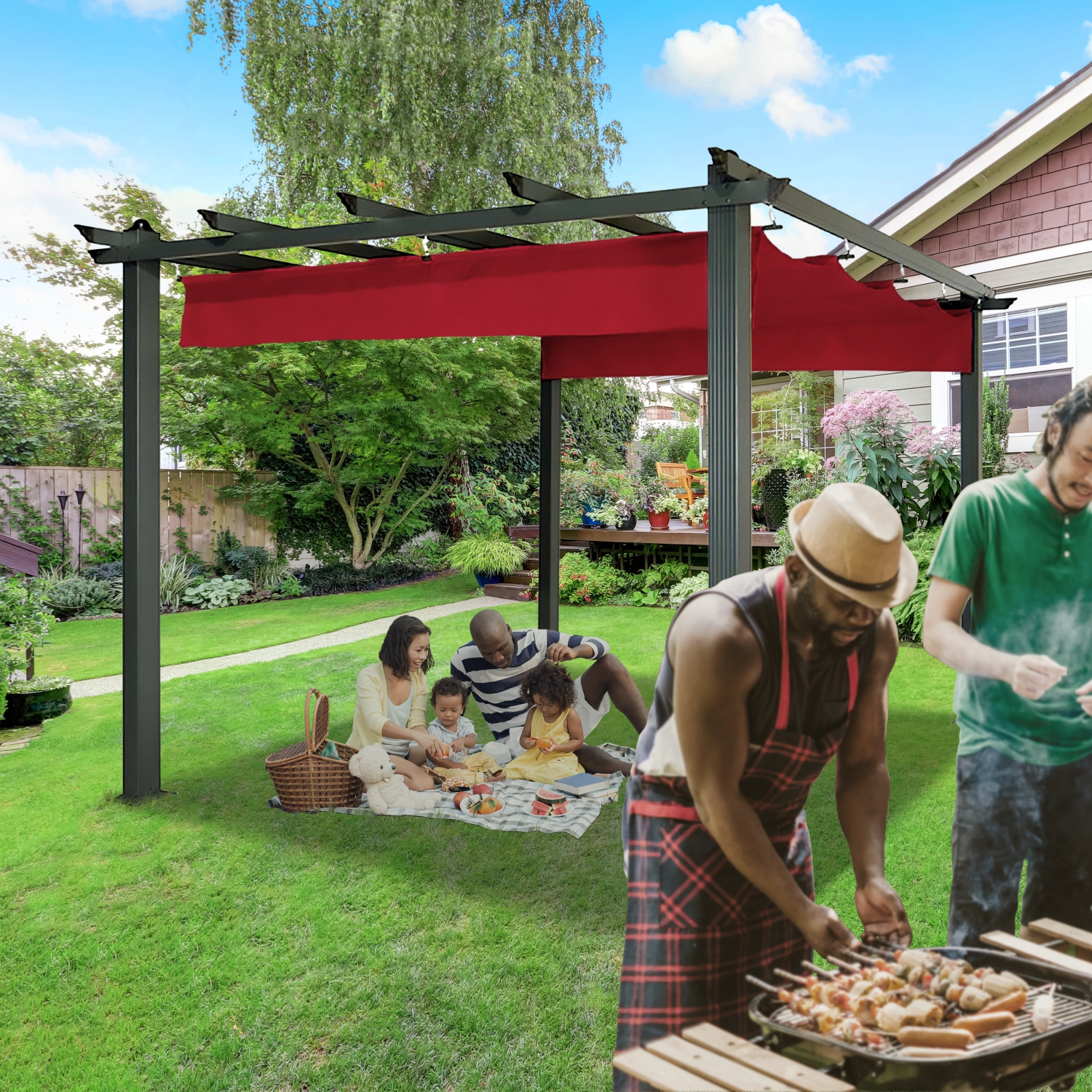 ALEKO – cadre perGBURG à installer soi-même, 9 x 9 pi, aluminium, treillis raisin, pavillon de jardin, bourgogne