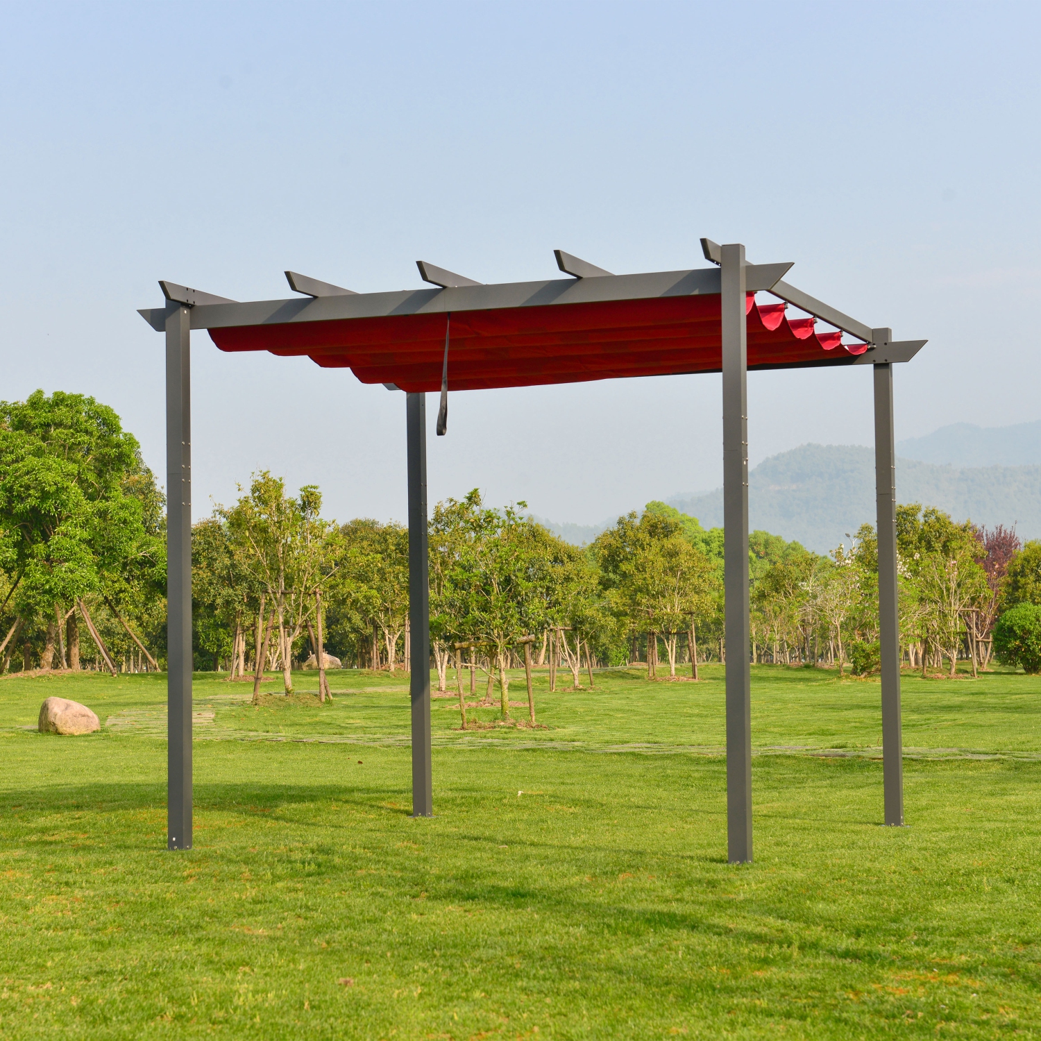 ALEKO – cadre perGBURG à installer soi-même, 9 x 9 pi, aluminium, treillis raisin, pavillon de jardin, bourgogne