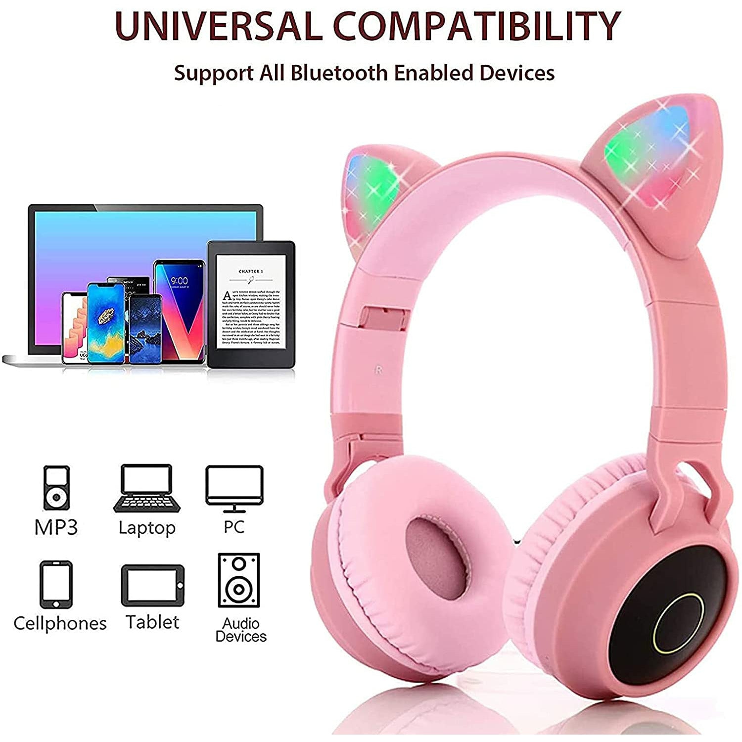 Kids Wireless/Wired Headphones with MIC,12H Playtime, Stereo Sound,Bluetooth 5.0, Foldable for School