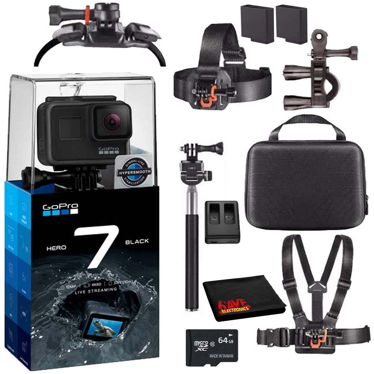 GoPro HERO7 Black Waterproof Digital Action Camera Bundle + 64GB microSD Card