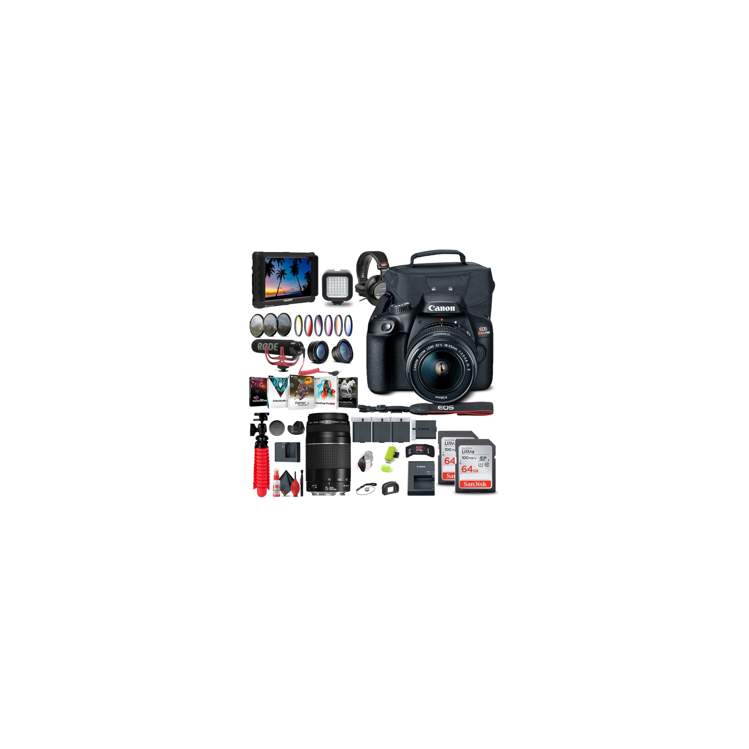 Canon EOS Rebel T100 / 4000D DSLR Camera with 18-55mm Lens + EF 75-300mm Video Bundle