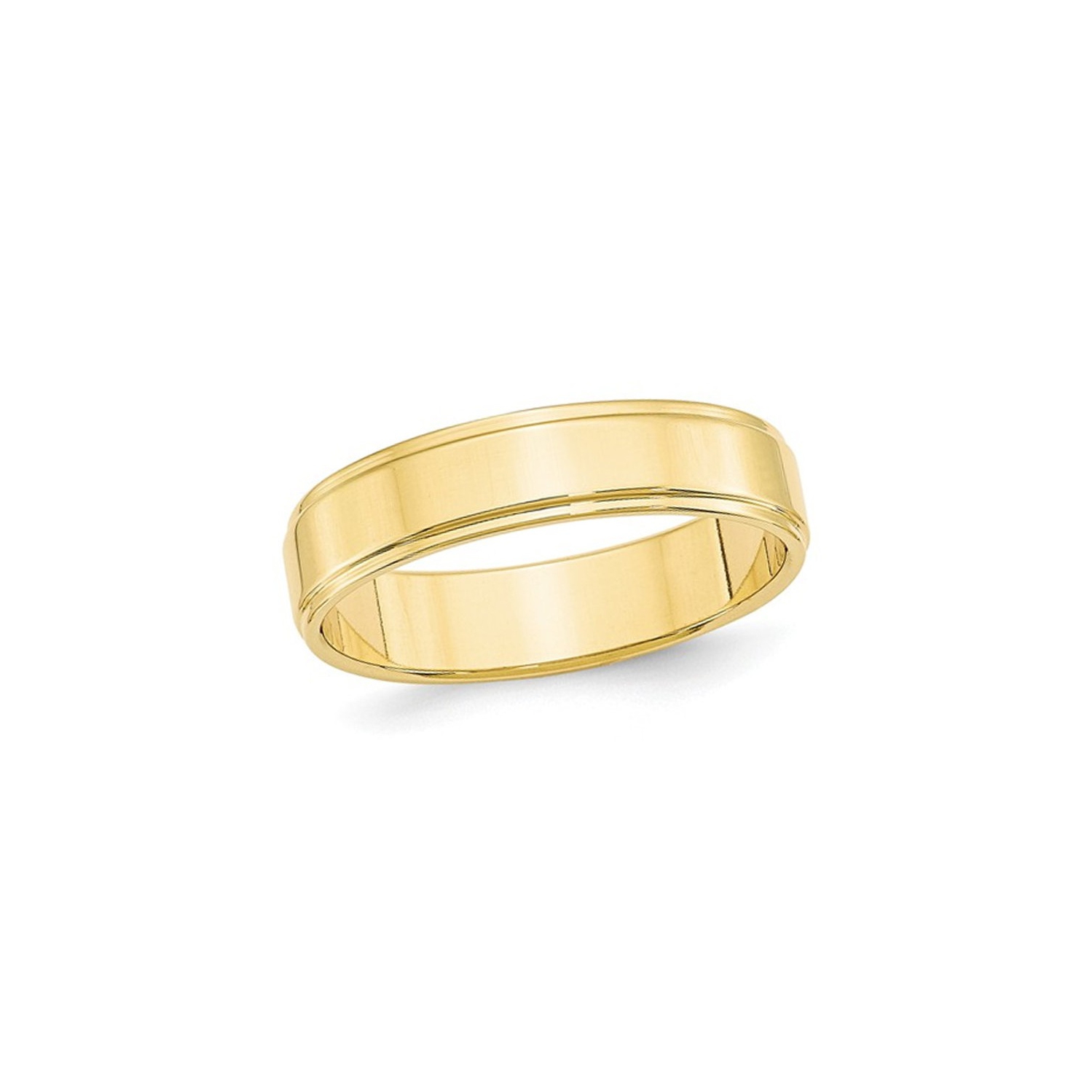 Ladies or Mens 10K Yellow Gold 5mm Flat Wedding Band Ring with Step Edge