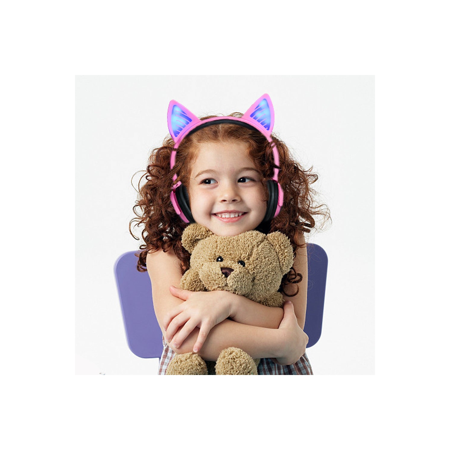 Kids Wireless/ Wired rechargeable Headphones with Cat Ear On-Ear Foldable LED
