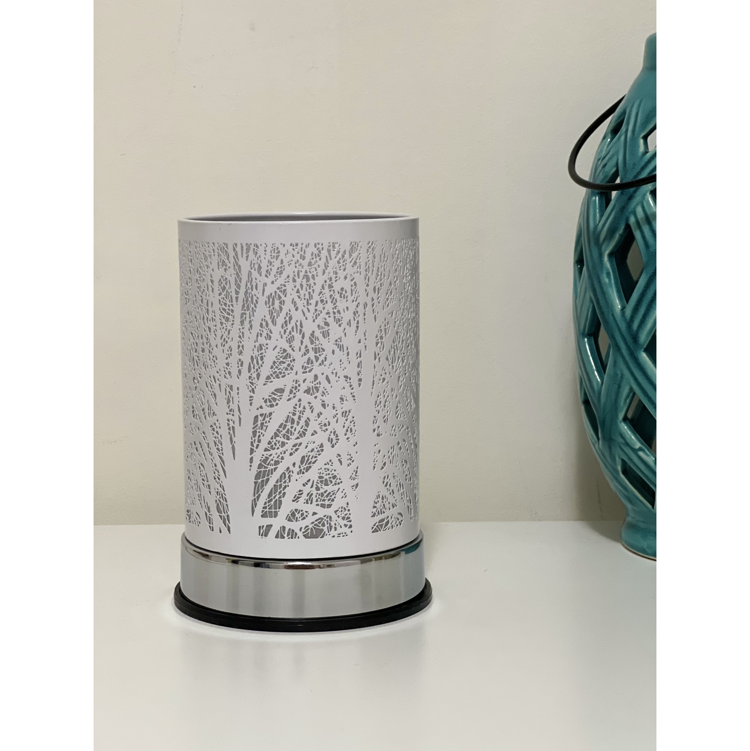 Lampe tactile de 7 po/brûleur à huile essentielle/distributeur de cire parfumée/décoration de table argentée forêt Blanc