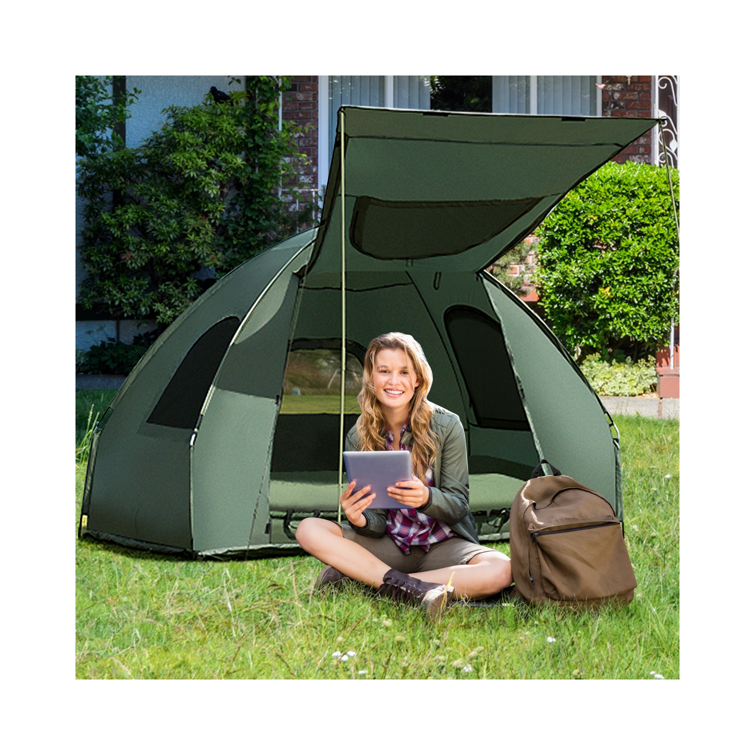 Tente pliante de camping pour 1 personne avec sac de couchage et matelas pneumatique pour l’extérieur de PatioJoy