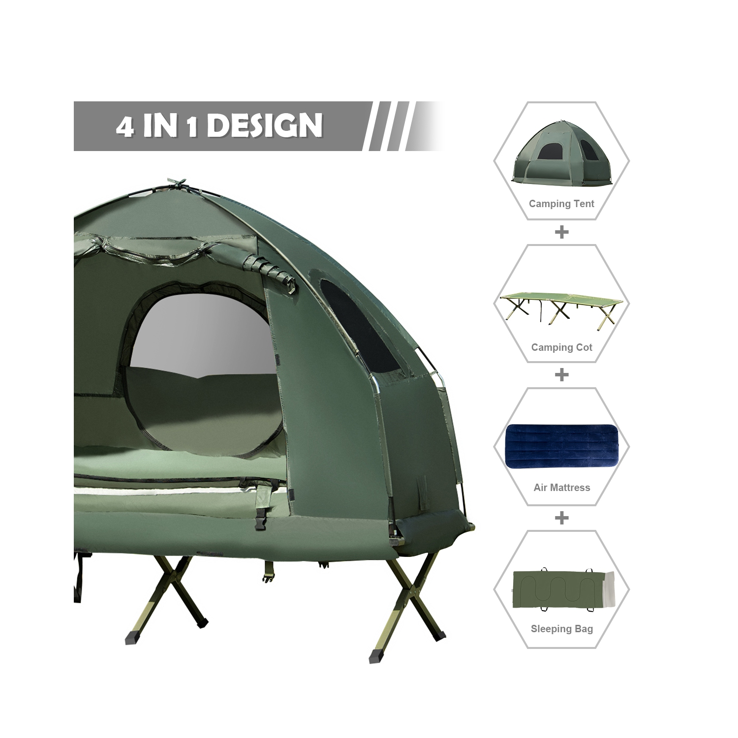 Tente pliante de camping pour 1 personne avec sac de couchage et matelas pneumatique pour l’extérieur de PatioJoy