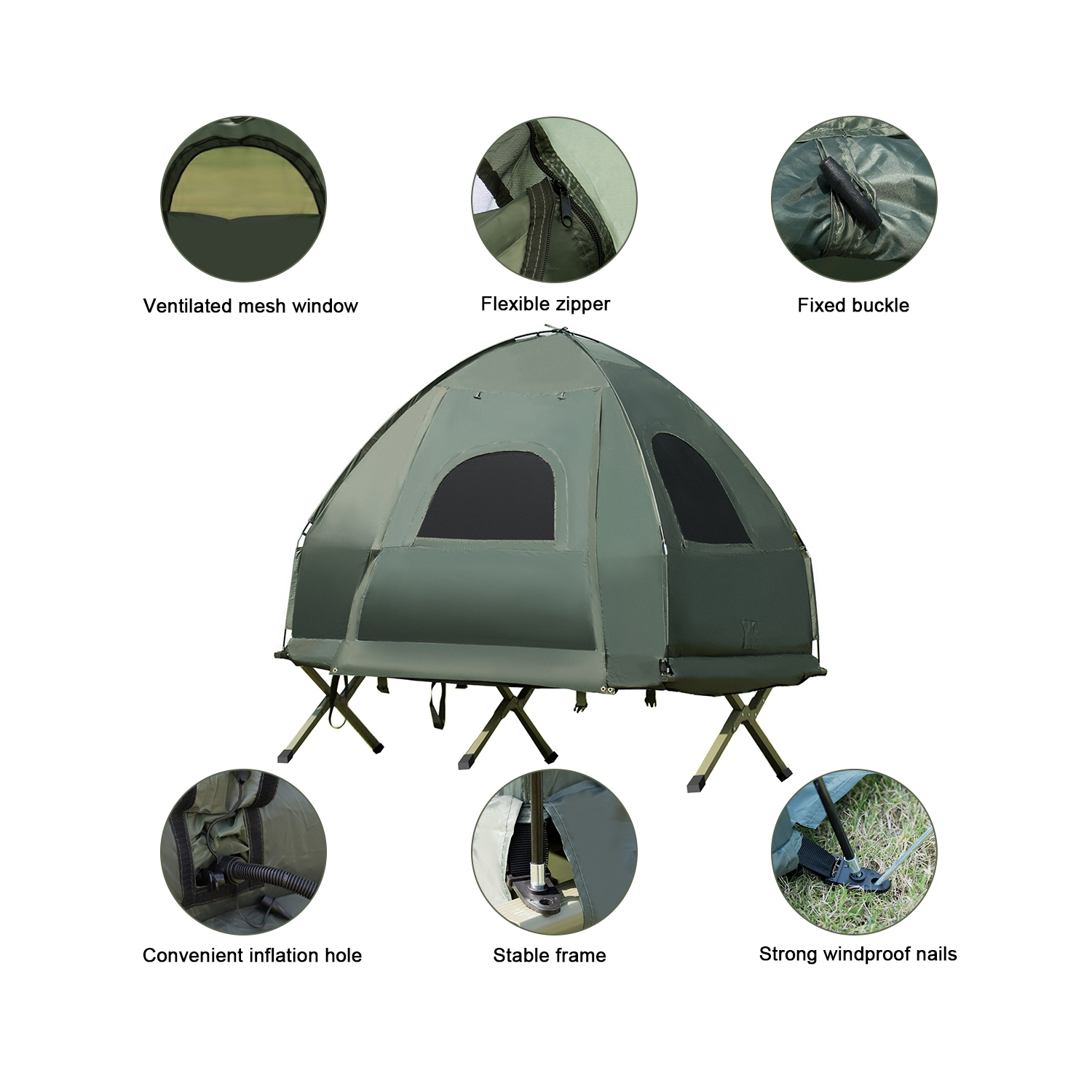 Tente pliante de camping pour 1 personne avec sac de couchage et matelas pneumatique pour l’extérieur de PatioJoy