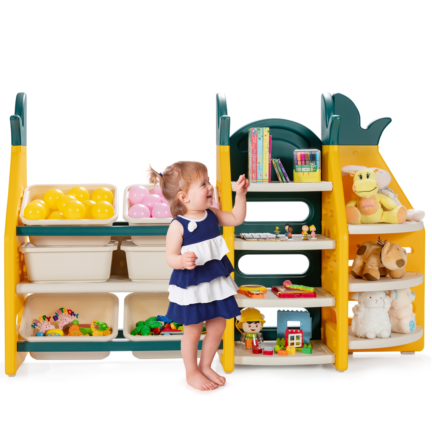 TopBuy – Support de rangement pour jouets 3-en-1 pour enfants, armoire de rangement  pour jouets ananas, bacs et tablettes en plastique