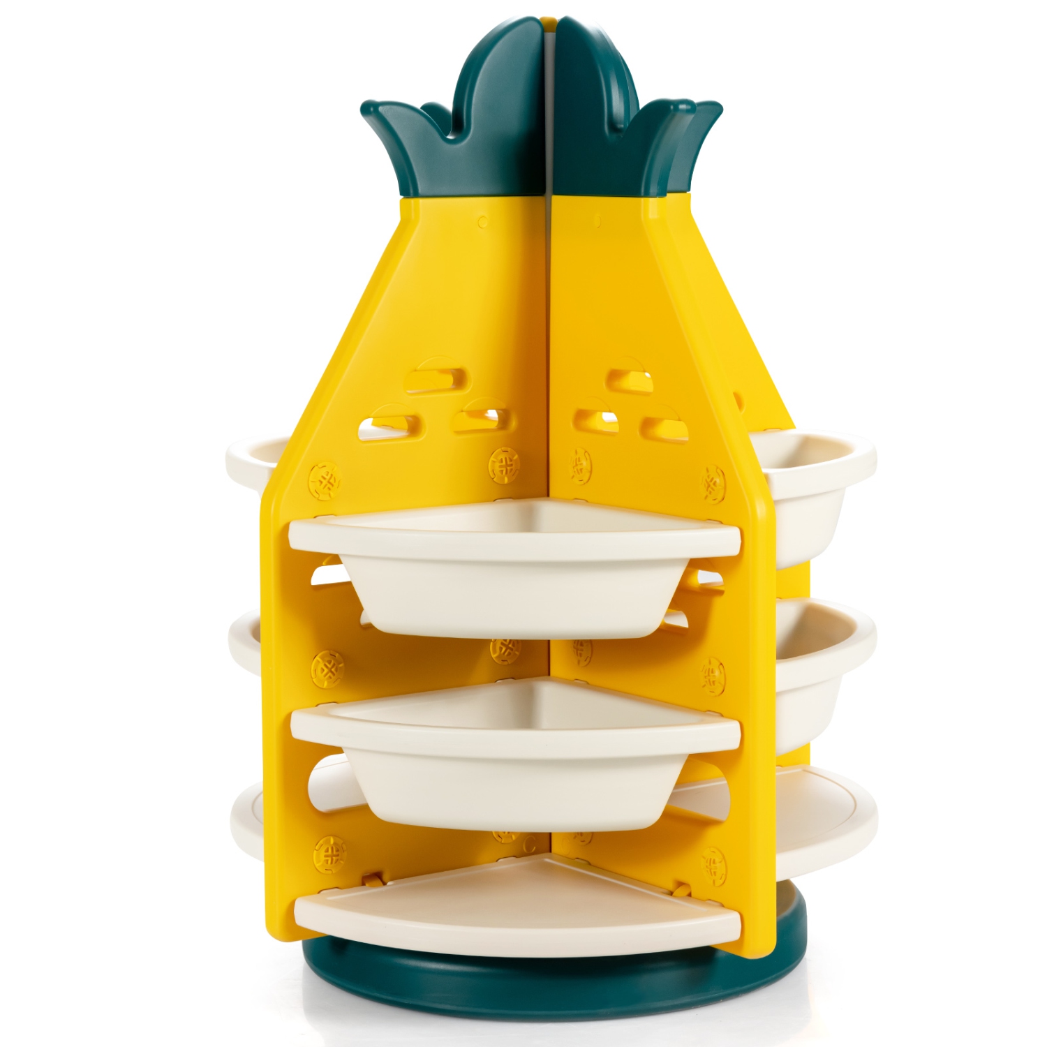 TopBuy – Étagère de rangement rotative pour jouets à 3 niveaux pour ananas avec bacs et tablettes pour enfants