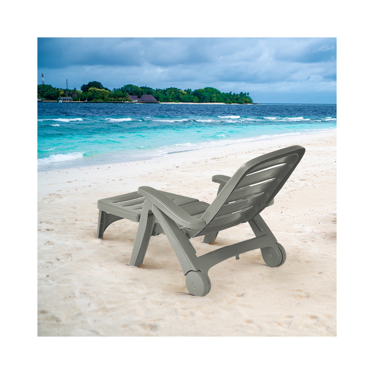 Patiojoy Outdoor Chaise Lounge Chair 5-Position Folding Recliner for Beach Poolside Backyard White/Gray/Turquoise/Brown