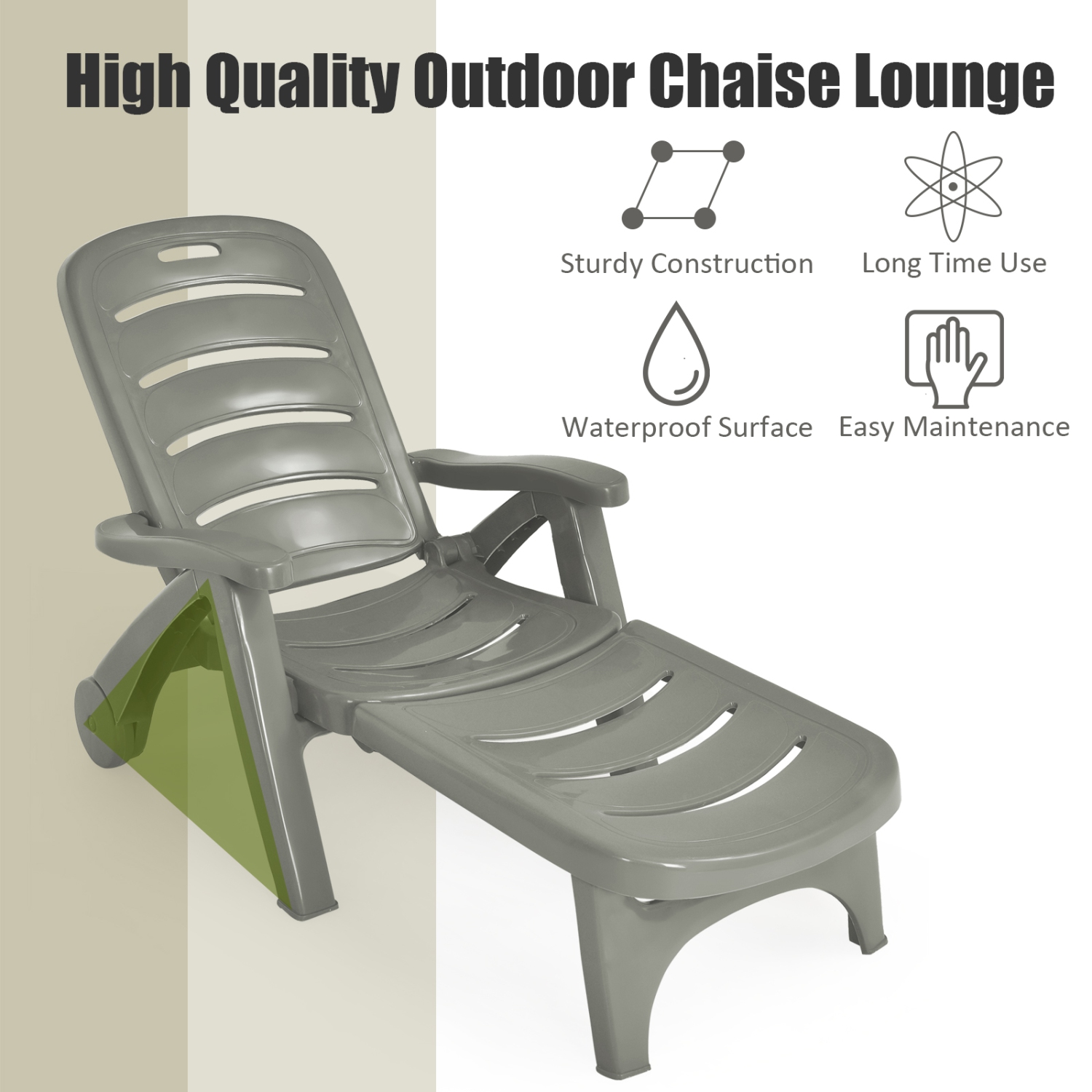 Patiojoy Outdoor Chaise Lounge Chair 5-Position Folding Recliner for Beach Poolside Backyard White/Gray/Turquoise/Brown