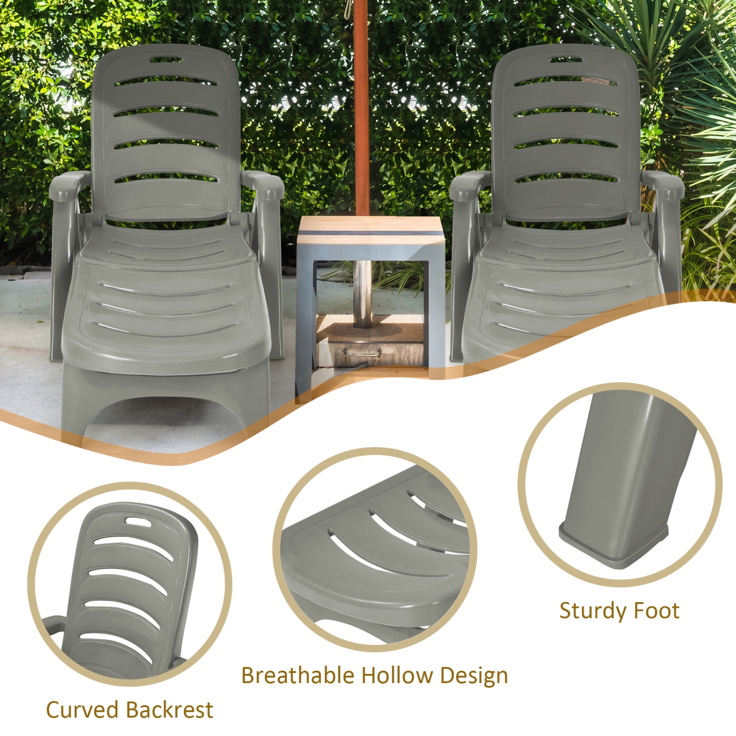 Patiojoy Outdoor Chaise Lounge Chair 5-Position Folding Recliner for Beach Poolside Backyard White/Gray/Turquoise/Brown