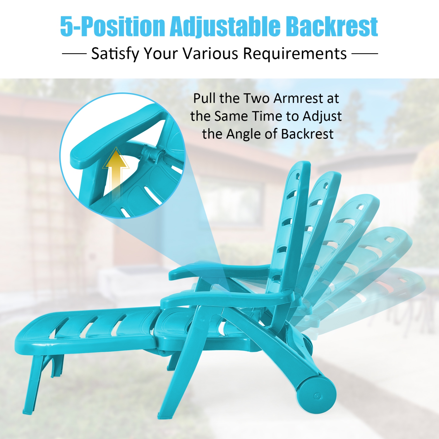 Patiojoy Outdoor Chaise Lounge Chair 5-Position Folding Recliner for Beach Poolside Backyard White/Gray/Turquoise/Brown