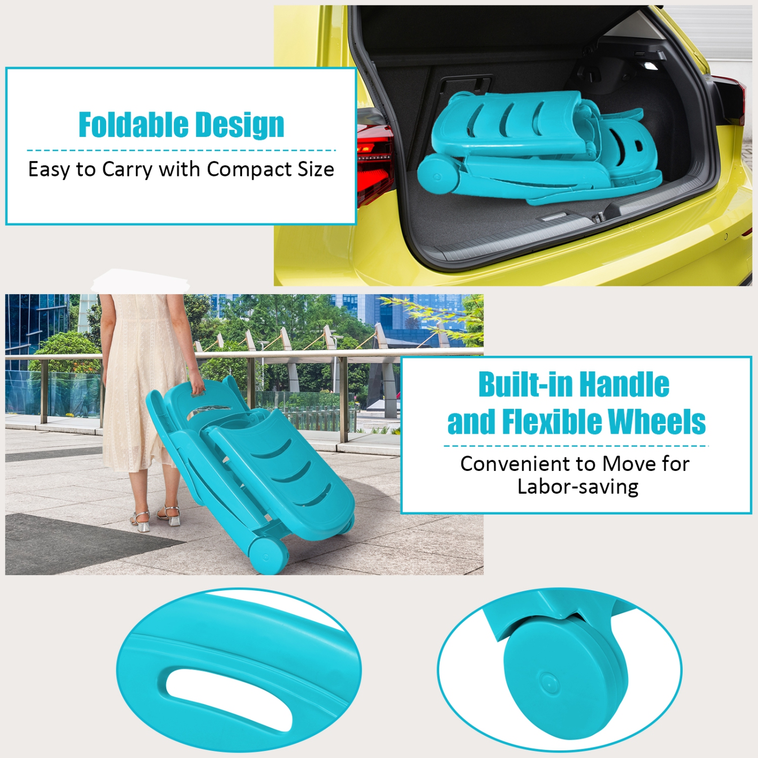 Patiojoy Outdoor Chaise Lounge Chair 5-Position Folding Recliner for Beach Poolside Backyard White/Gray/Turquoise/Brown