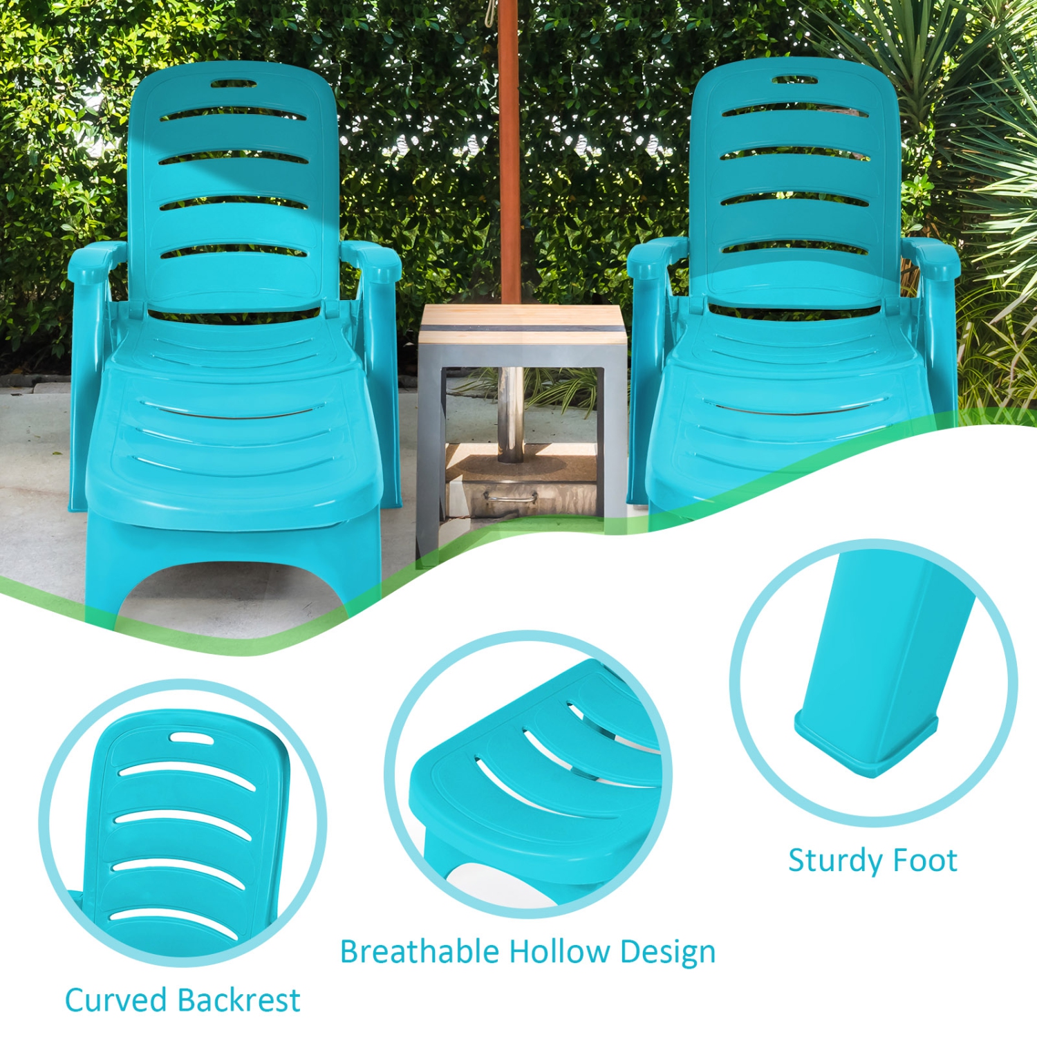 Patiojoy Outdoor Chaise Lounge Chair 5-Position Folding Recliner for Beach Poolside Backyard White/Gray/Turquoise/Brown