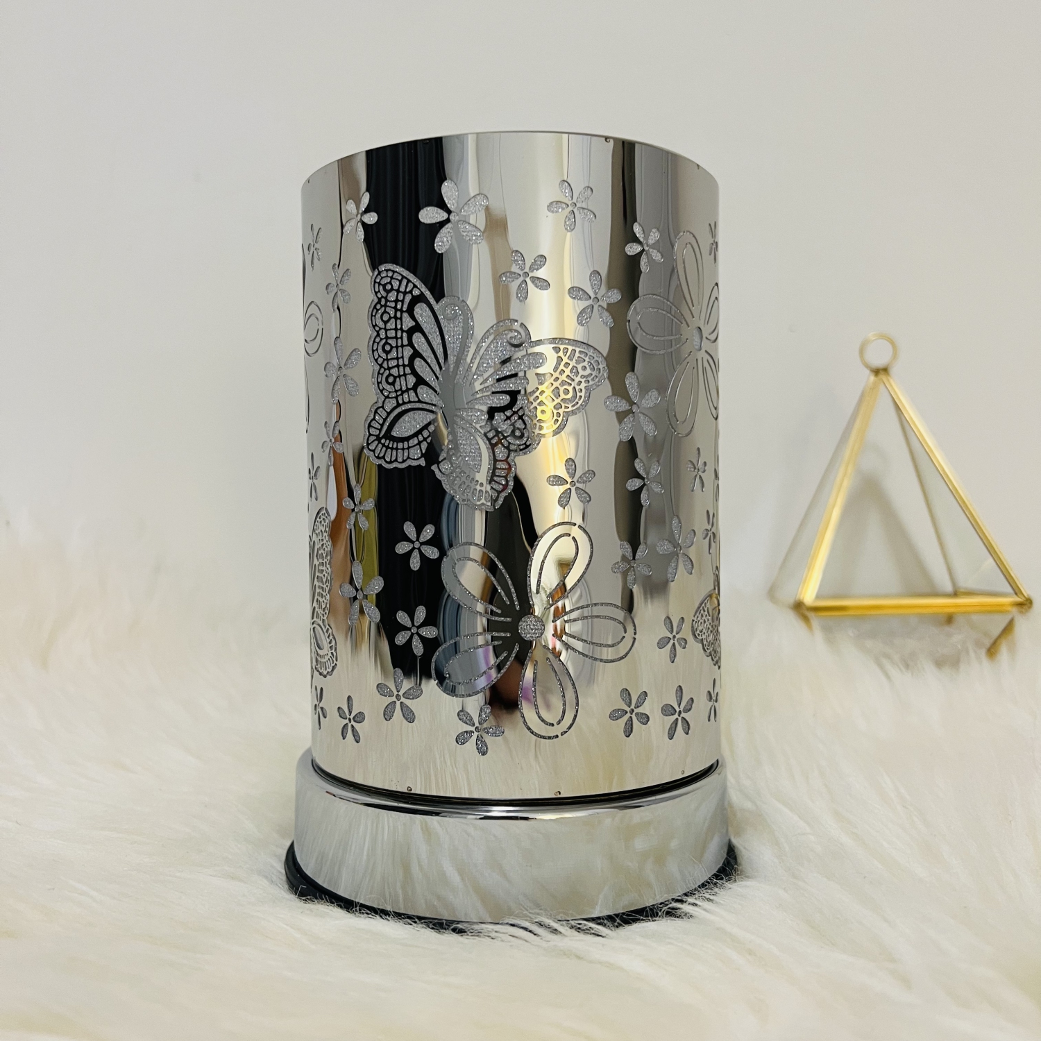 Lampe tactile de 7 po/brûleur à huile essentielle/distributeur de cire parfumée/décoration de table papillon argentée