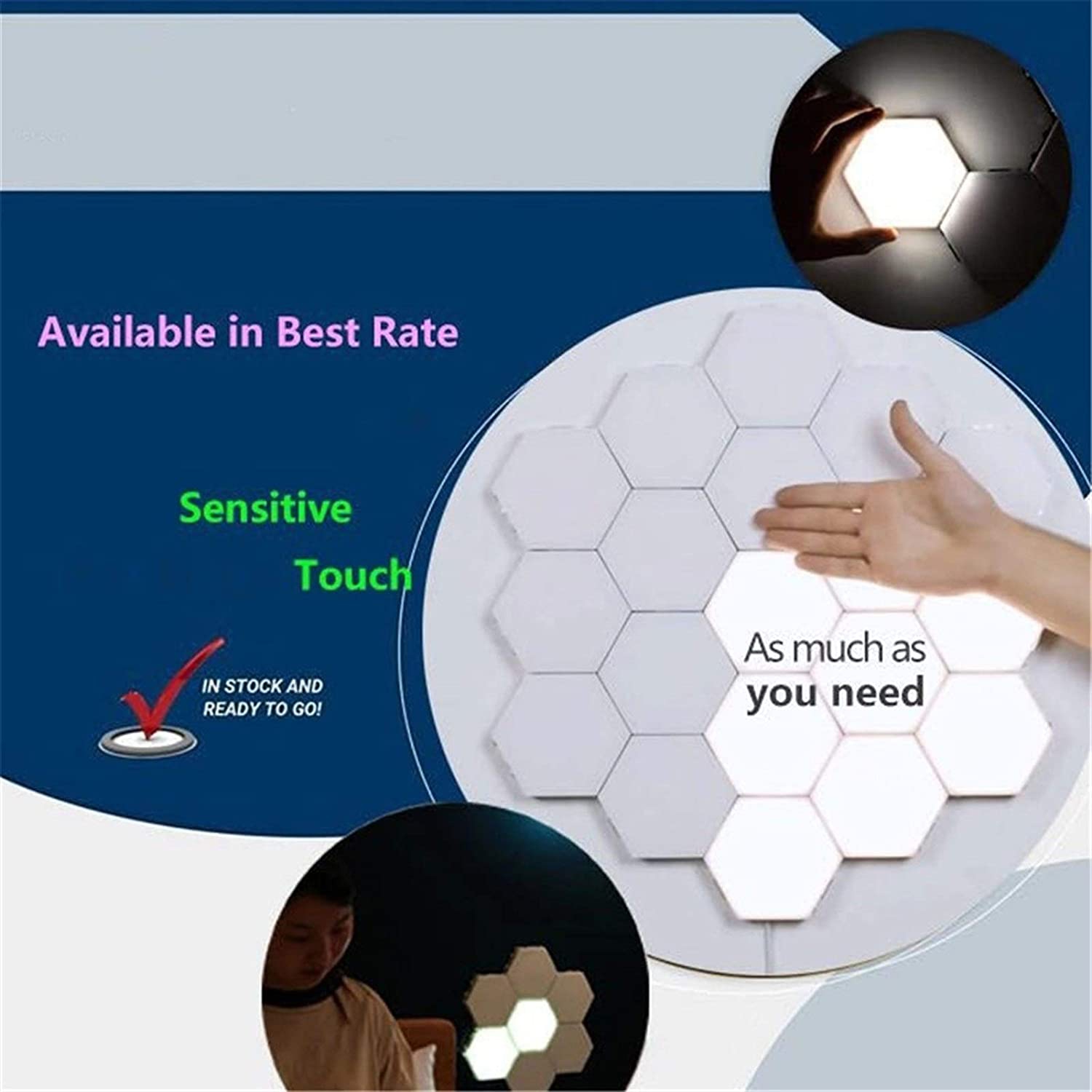 -MULTI COLOR- Quantum Light Hexagonal Wall Light Touch Sensitive Modular Light DIY Quantum Lights Creative Geometry Assembly LED Night Light for Home