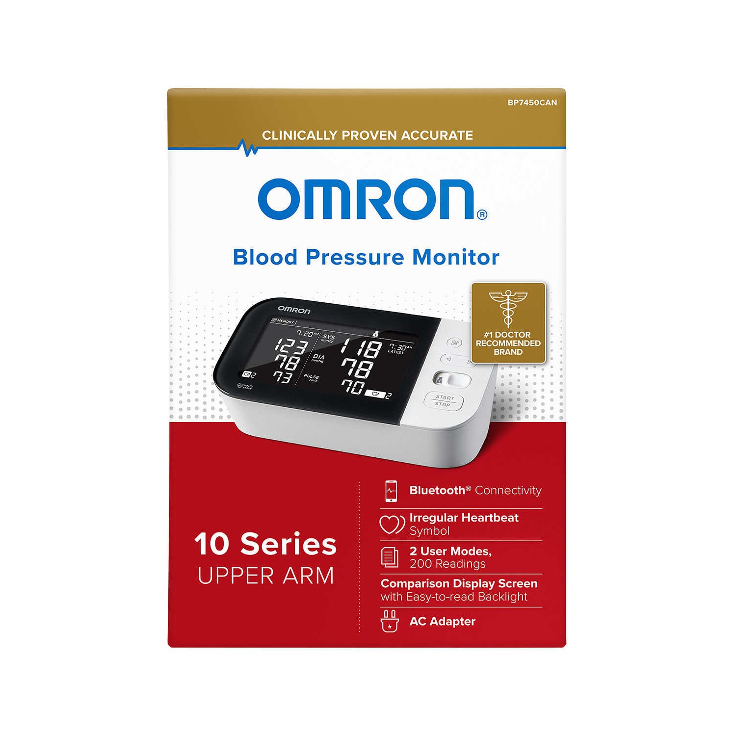 Omron BP7455CAN Blood Pressure Monitor with Bluetooth & Upper Arm Easy-Wrap Comfit Cuff