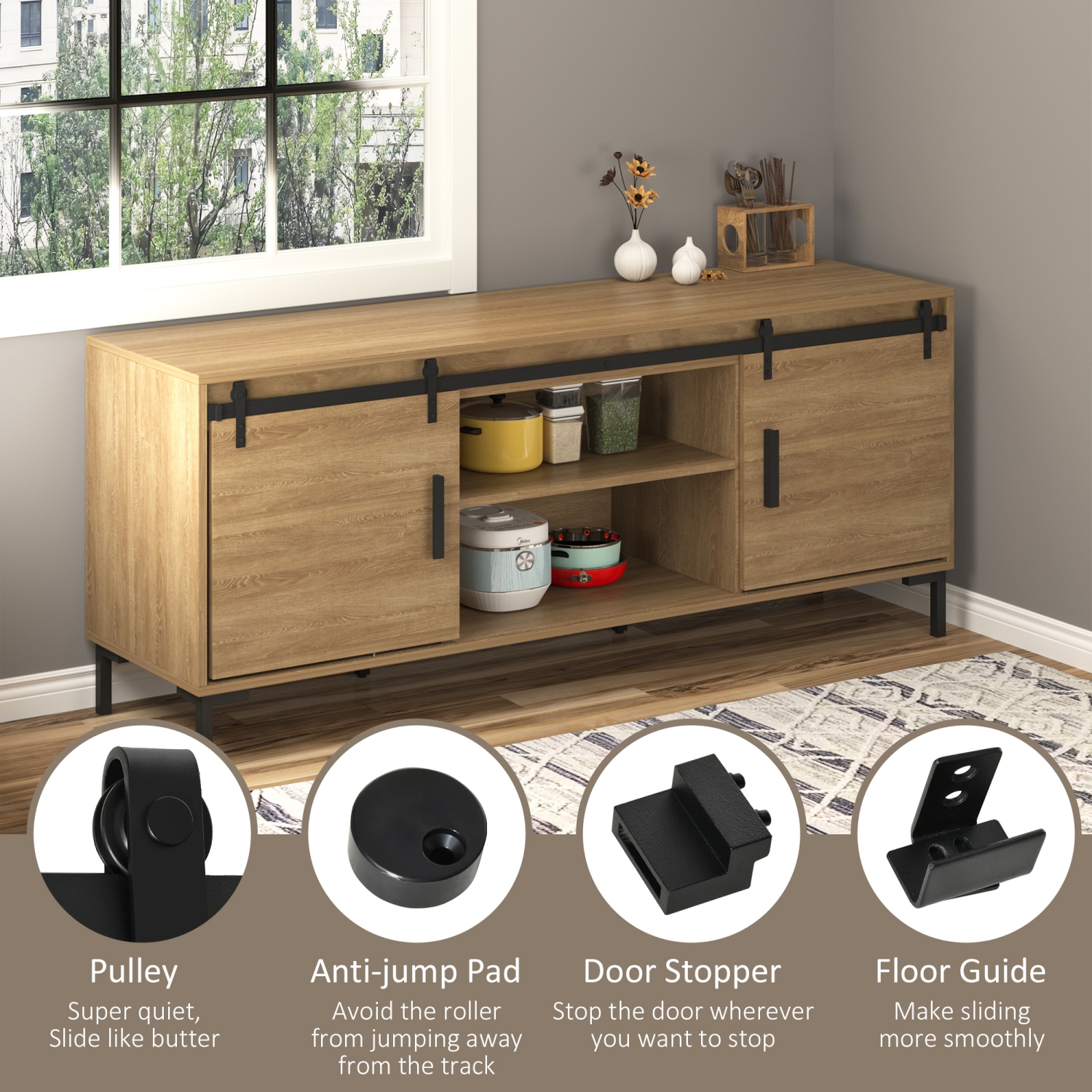 HOMCOM Mini Sliding Barn Door Hardware Kit for Double Doors, TV Stands, Cabinet Barn Door Hardware Kit, Fit 17.7" Wide Door Panel, Black