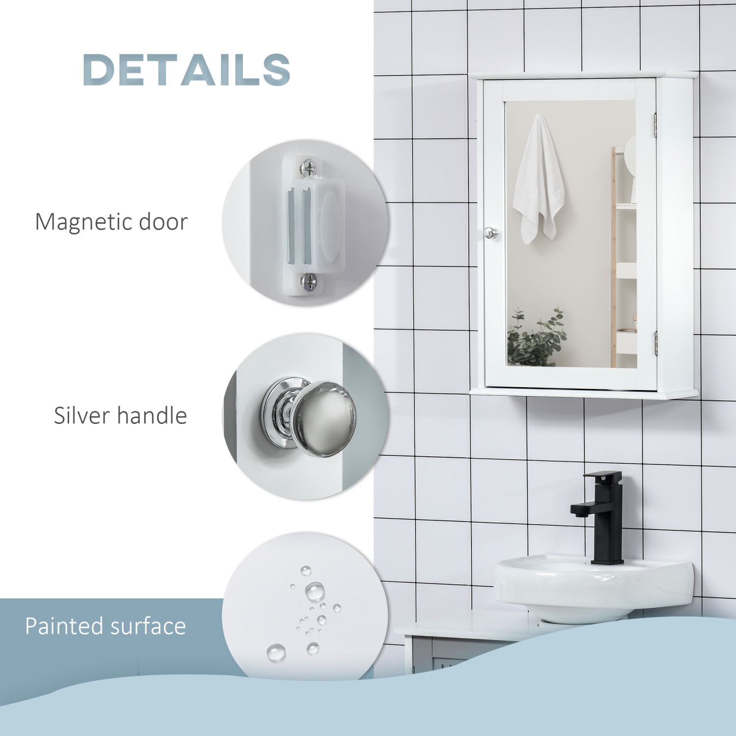 kleankin Bathroom Mirror Cabinet, Wall Mounted Medicine Cabinet, Storage Cupboard with Door and Shelves, White