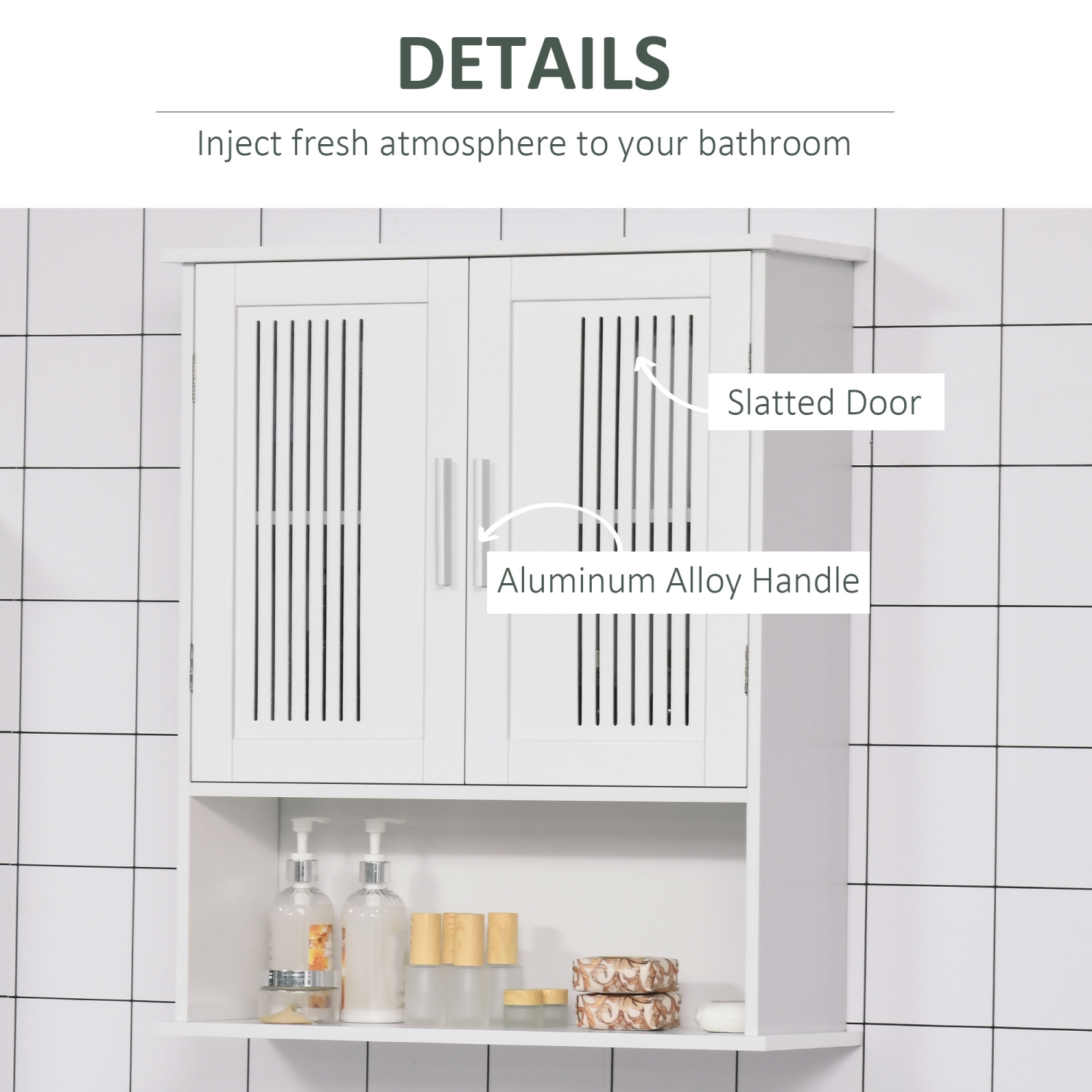 kleankin Modern Bathroom Cabinet, Wall Mounted Medicine Cabinet, Storage Organizer with 2 Door and Open Shelf, White