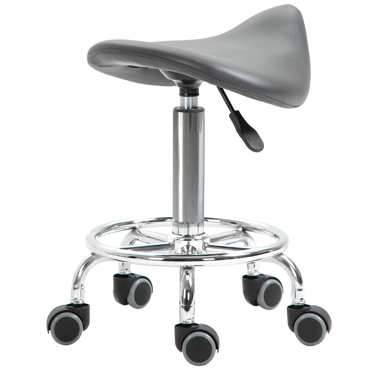 HOMCOM Saddle Stool, PU Leather Adjustable Rolling Salon Chair for Massage, Spa, Clinic, Beauty and Tattoo, Grey