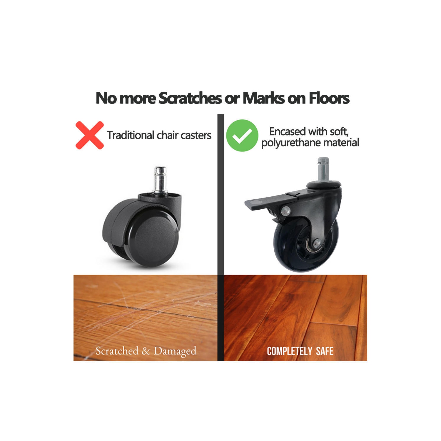 Ensemble de roulettes universelles pour chaise de bureau, ensemble de 5 avec 3 roulettes de style roller et 2 avec style de frein pour chaise de