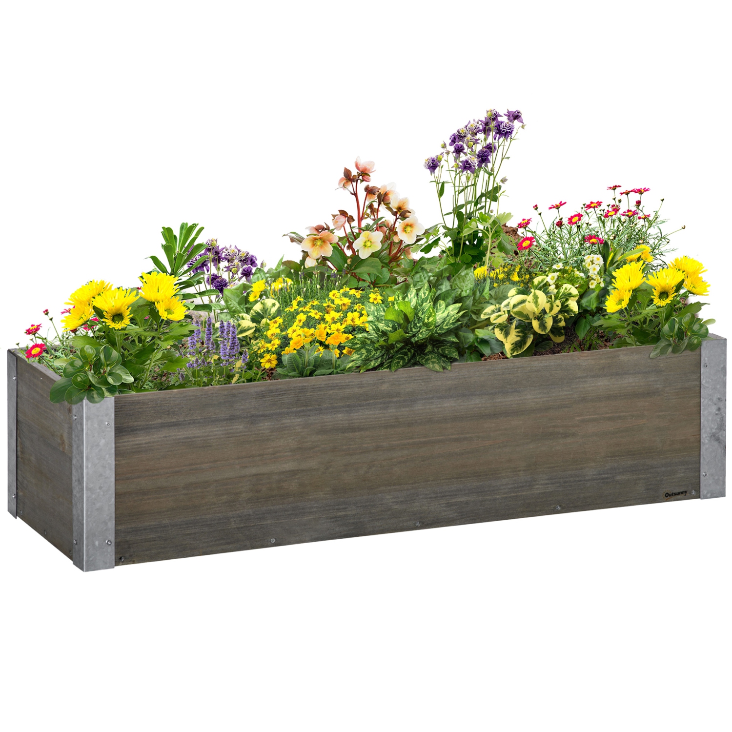 Outsunny 3' x 1' Raised Garden Bed Elevated Wooden Planter Box Outdoor for Backyard, Patio to Grow Vegetables, Herbs, and Flowers, Light Grey