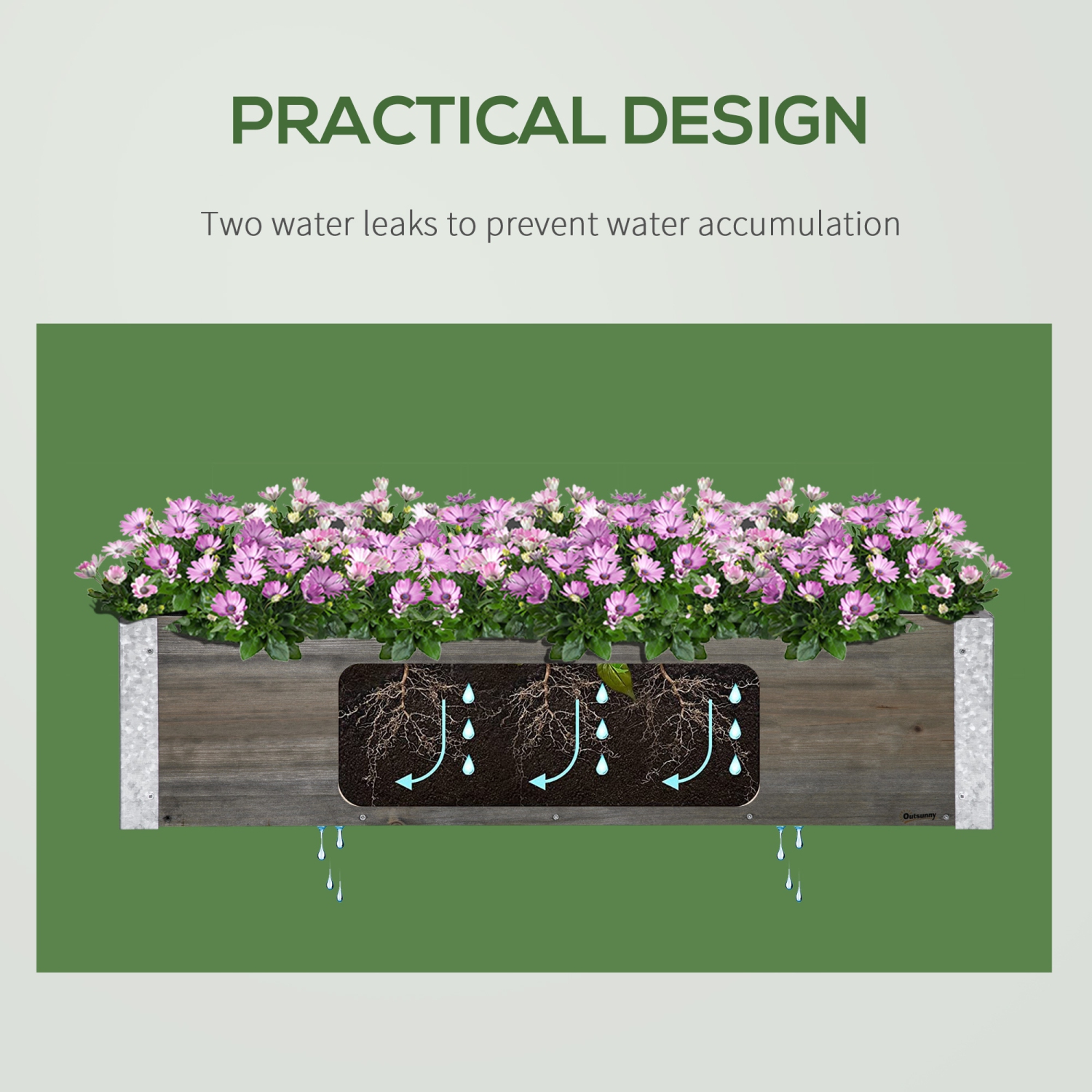 Outsunny 3' x 1' Raised Garden Bed Elevated Wooden Planter Box Outdoor for Backyard, Patio to Grow Vegetables, Herbs, and Flowers, Light Grey