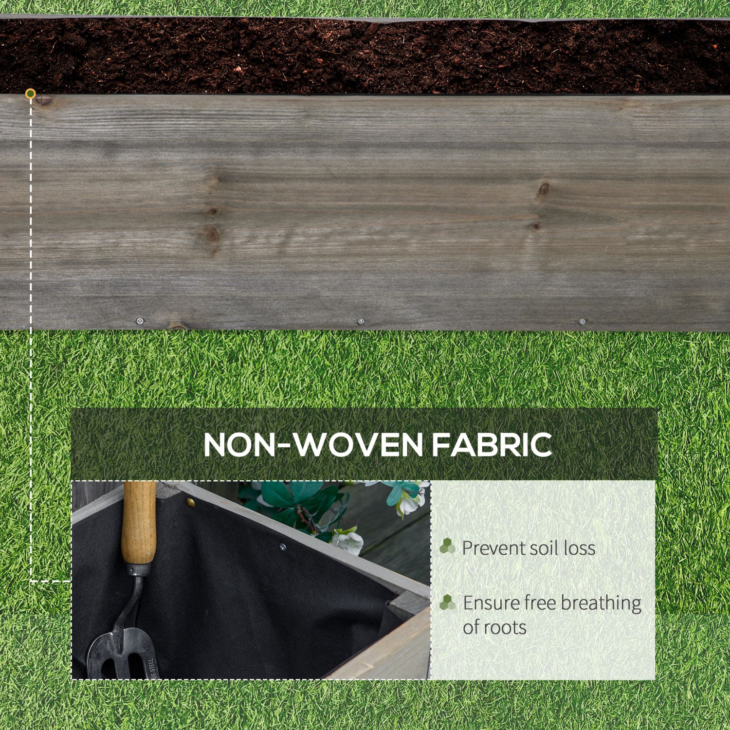 Outsunny 3' x 1' Raised Garden Bed Elevated Wooden Planter Box Outdoor for Backyard, Patio to Grow Vegetables, Herbs, and Flowers, Light Grey