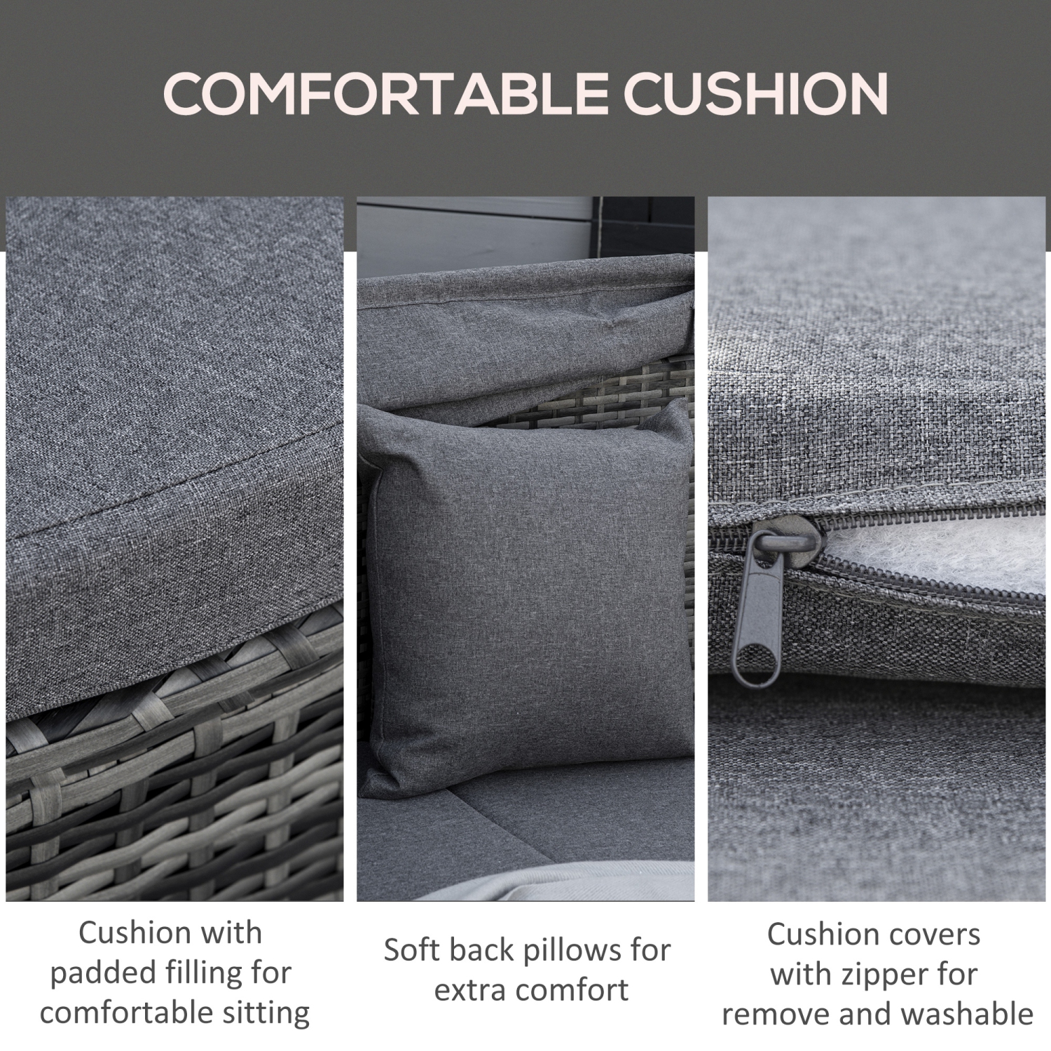 Outsunny 4 Pieces Rattan Daybed Patio PE Wicker Round Furniture Outdoor Rattan Garden Lounge Sofa Sets Sectional Conversation Set with Canopy,