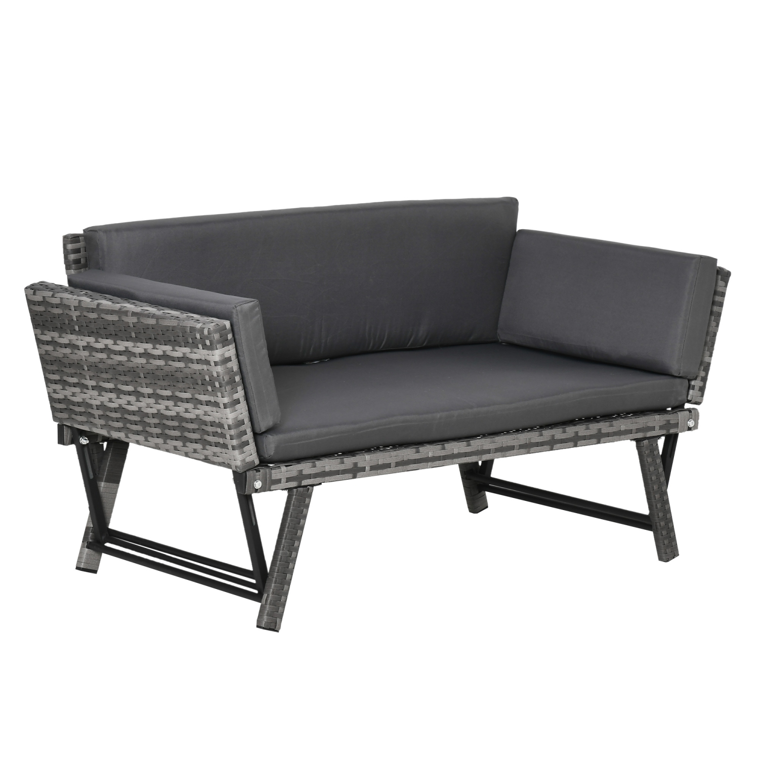 Meubles de patio en osier Outsunny avec coussin, canapé-lit convertible en rotin en polyéthylène pour l'extérieur avec fauteuil réglable, causeuse
