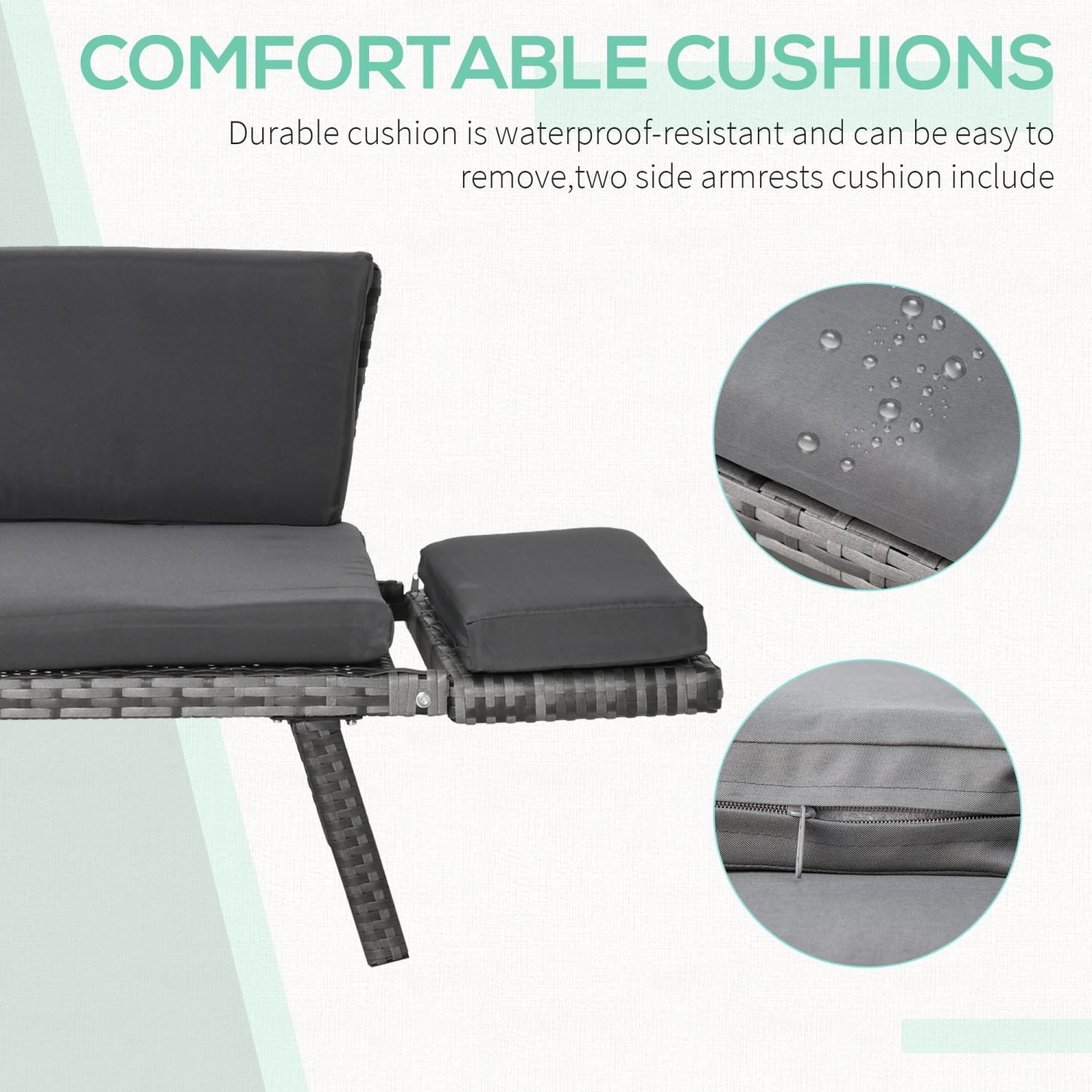 Meubles de patio en osier Outsunny avec coussin, canapé-lit convertible en rotin en polyéthylène pour l'extérieur avec fauteuil réglable, causeuse