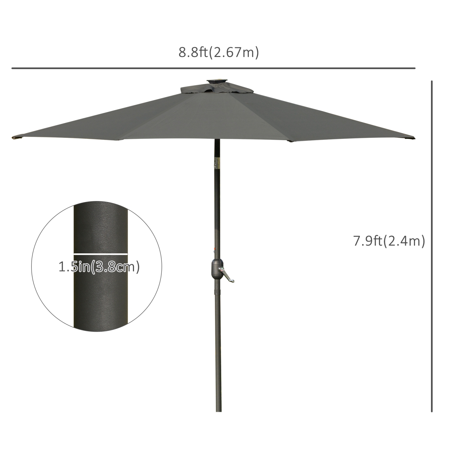 Parasol de patio solaire d'extérieur avec 24 lampes à DEL et auvent inclinable Outsunny 9&nbsp;pi, gris anthracite