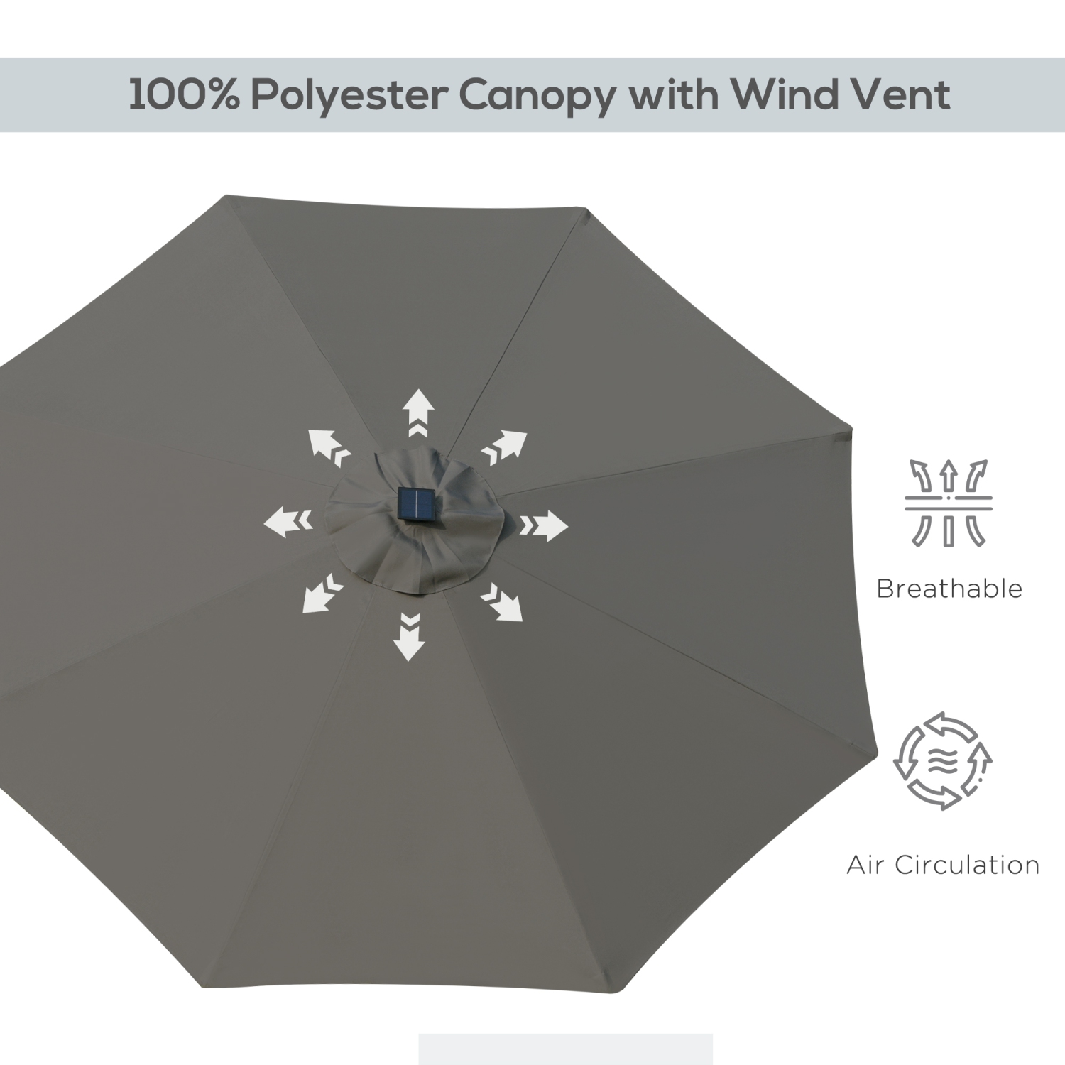 Parasol de patio solaire d'extérieur avec 24 lampes à DEL et auvent inclinable Outsunny 9&nbsp;pi, gris anthracite