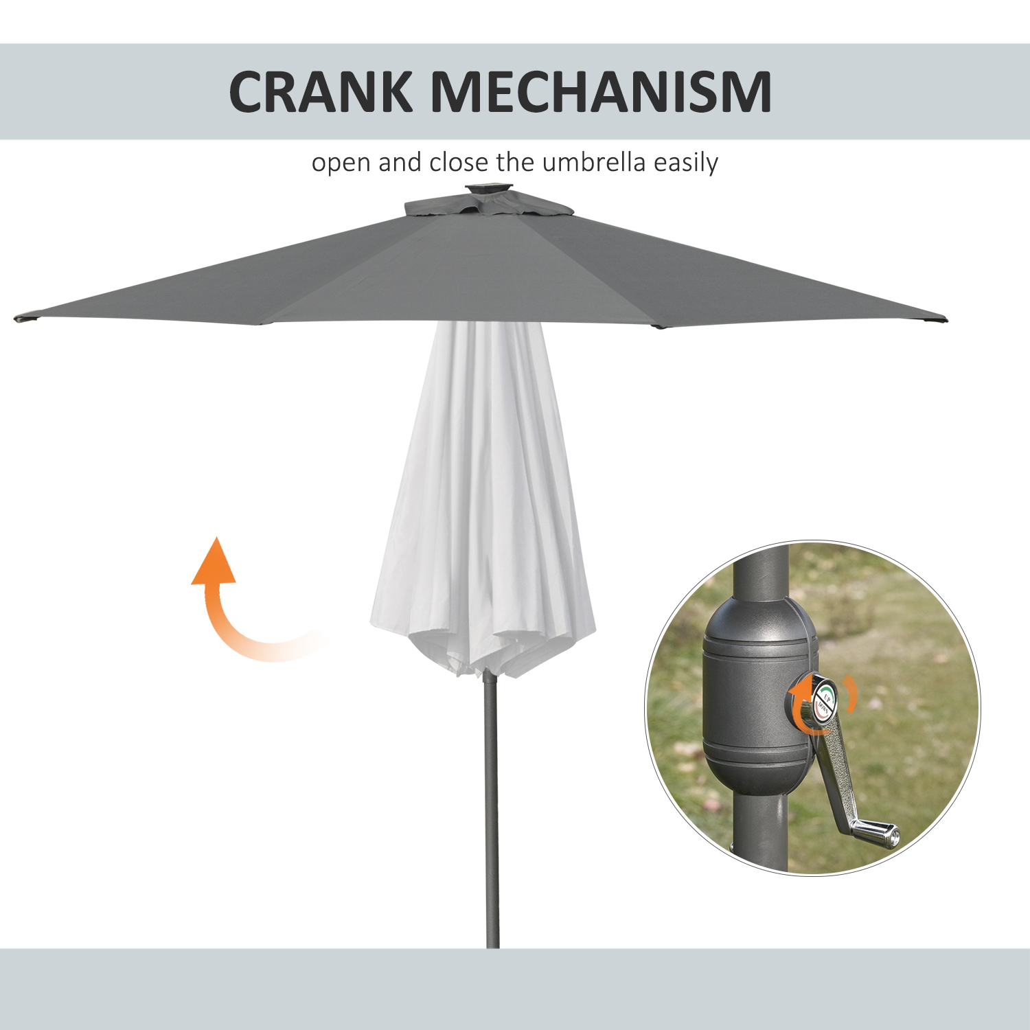 Parasol de patio solaire d'extérieur avec 24 lampes à DEL et auvent inclinable Outsunny 9&nbsp;pi, gris anthracite