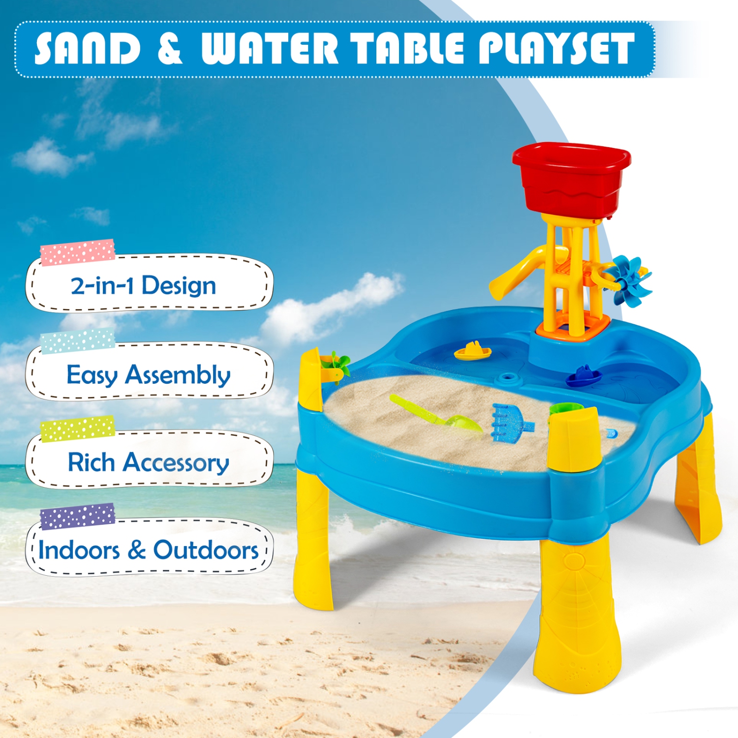 Topbuy 2-in-1 Kids Sand Water Activity Sensory Play Table w/18 PCS Accessories for Toddler