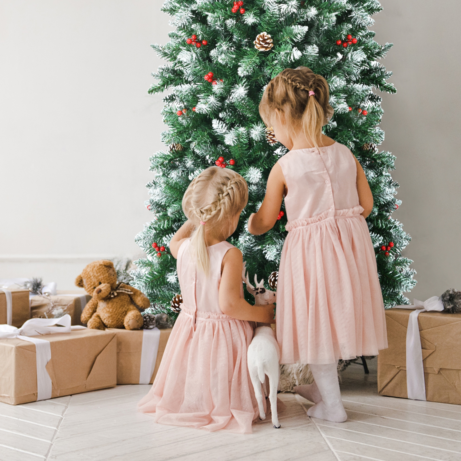 Happygrill 5ft Pre-lit Artificial Christmas Tree Slim Artificial Xmas Tree w/ 250 Replaceable LED Lights & 408 Branch Tips