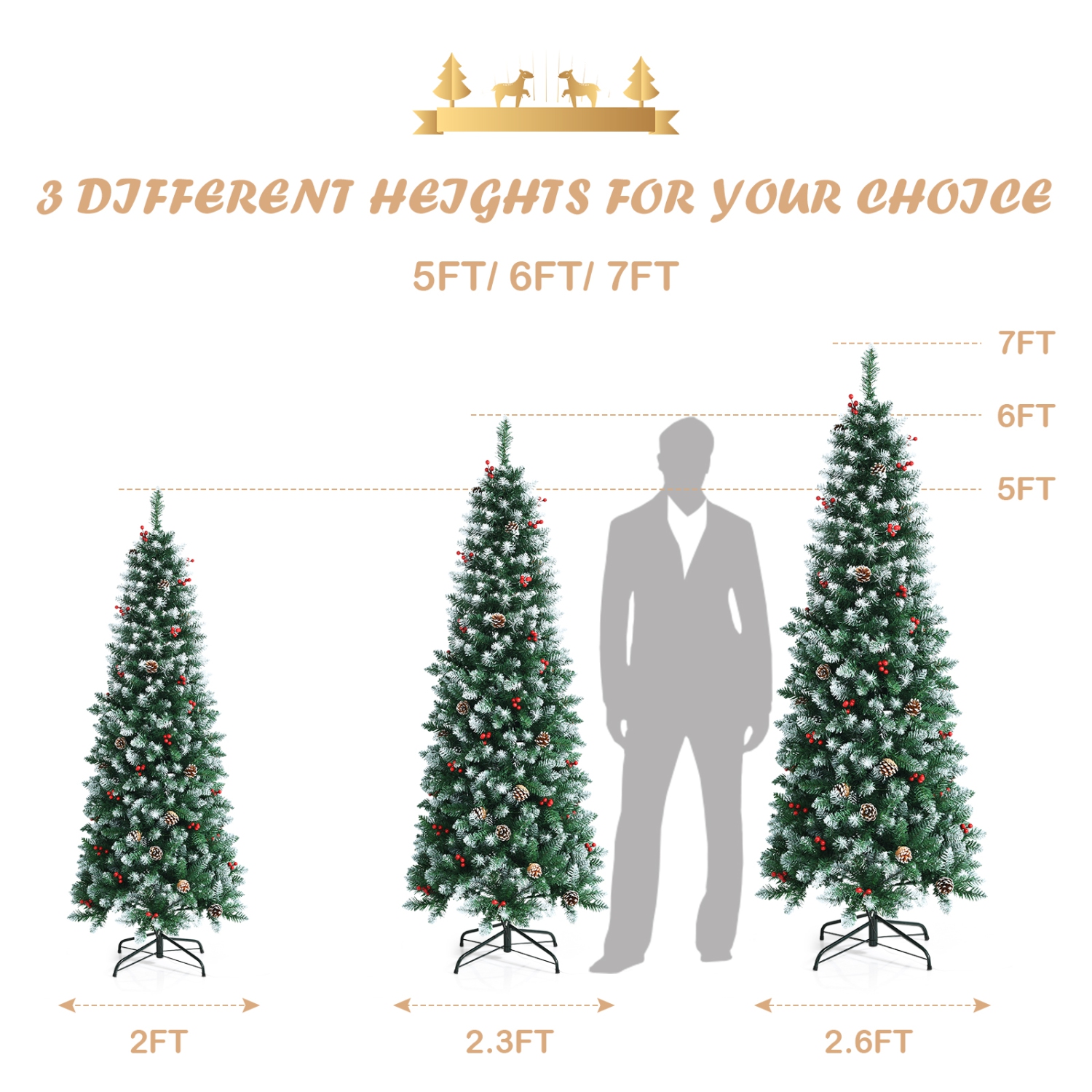 Happygrill 5ft Pre-lit Artificial Christmas Tree Slim Artificial Xmas Tree w/ 250 Replaceable LED Lights & 408 Branch Tips