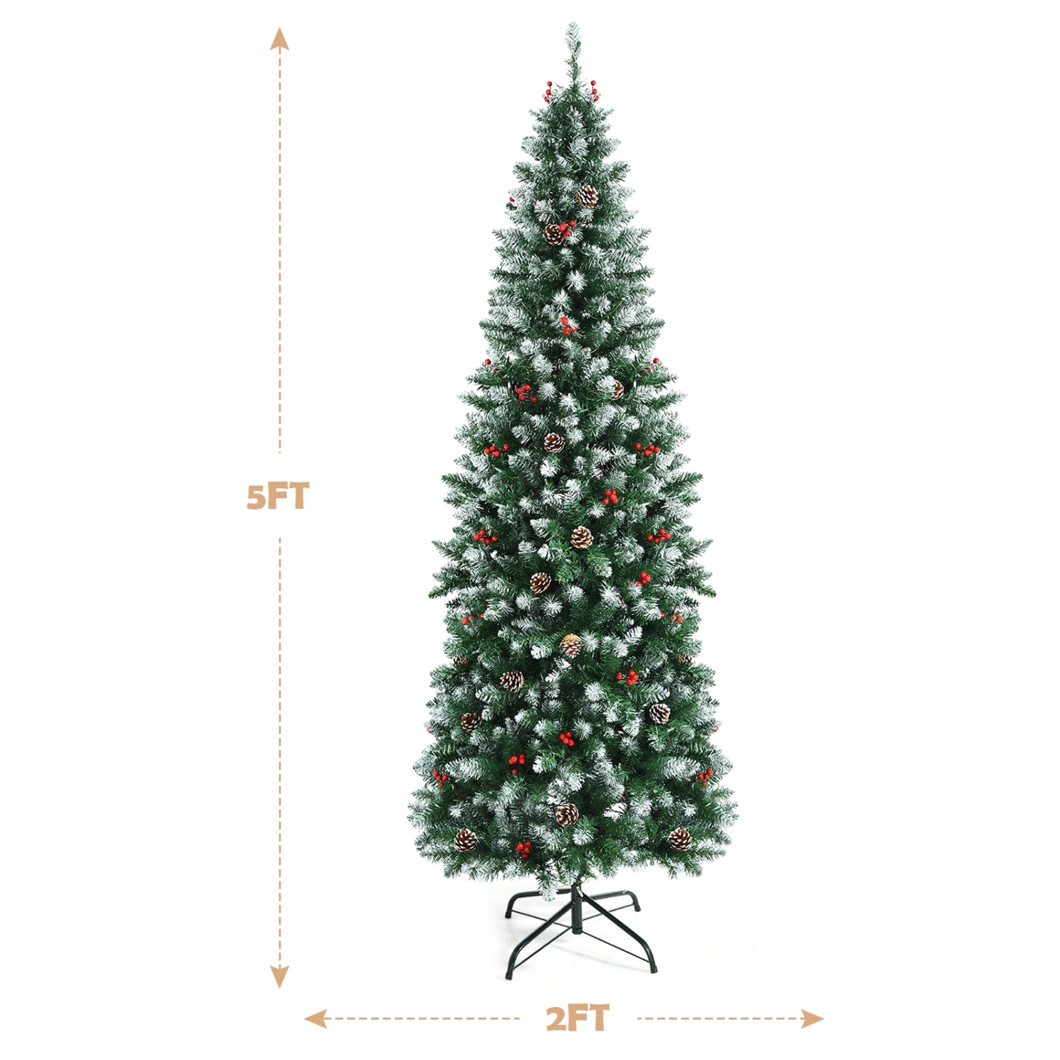Happygrill 5ft Pre-lit Artificial Christmas Tree Slim Artificial Xmas Tree w/ 250 Replaceable LED Lights & 408 Branch Tips